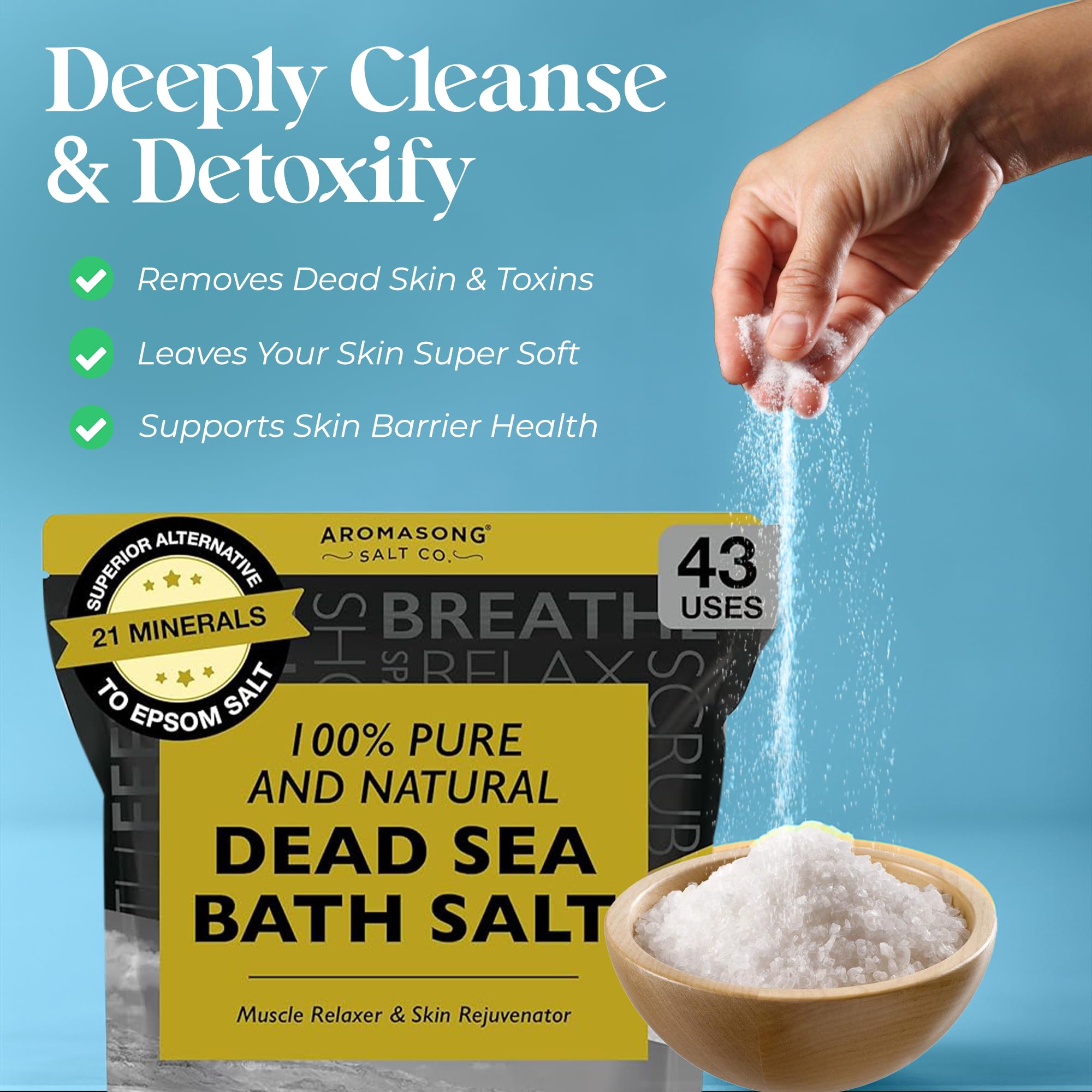 Aromasong Dead Sea Salt for Soaking – Coarse Grain Bath Salt Soak – 40 kg – odnawialne opakowanie – pozostawia skórę miękką i miękką sól Epsom