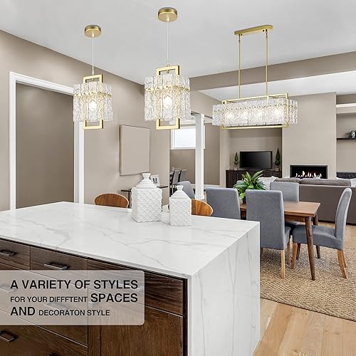 Miniatura 3 de Lámpara colgante de cristal dorado para isla de cocina, lámpara de araña de vidrio ondulado de lujo, moderna y elegante iluminación colgante