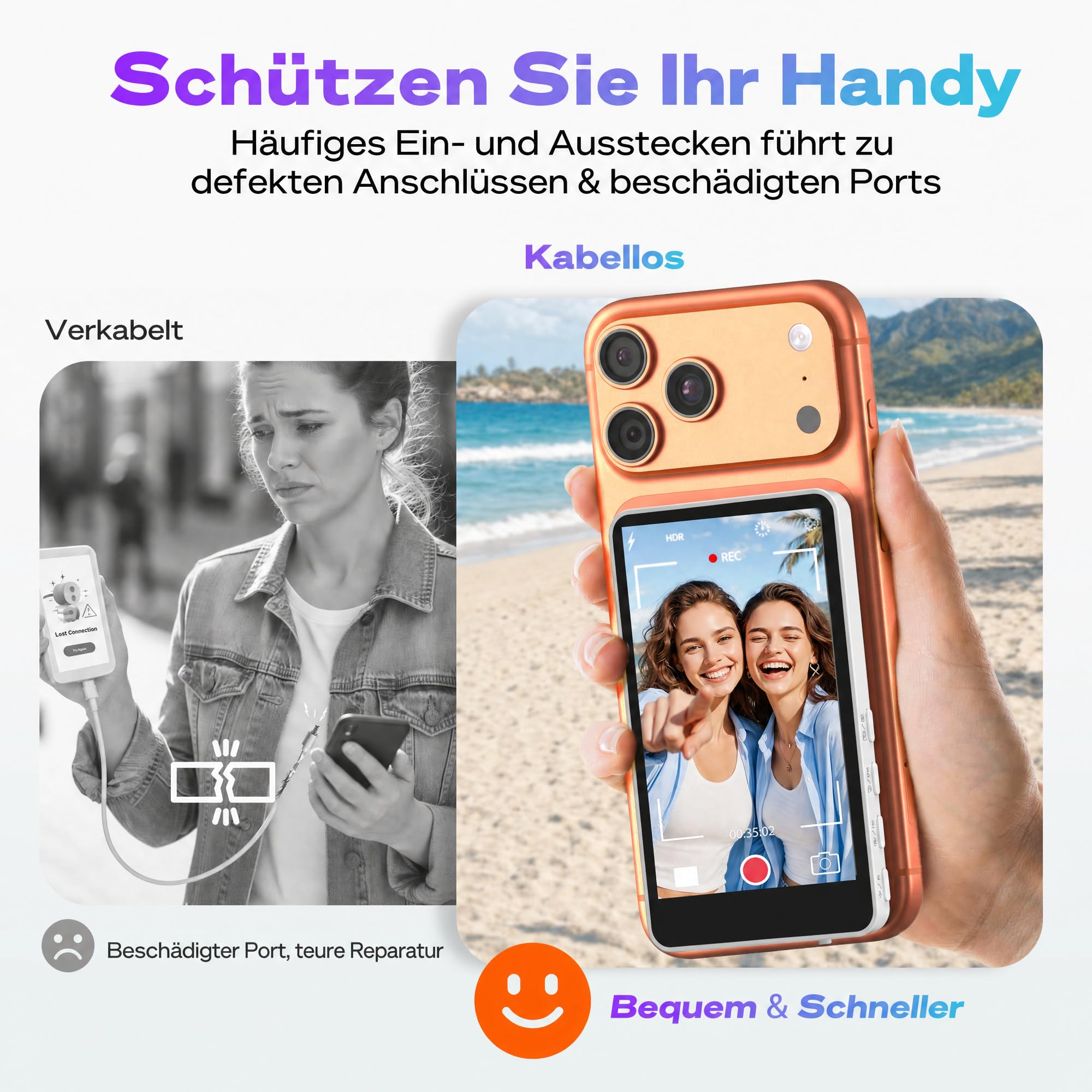 SYNCO XView Handy Selfie Monitor für iPhone 17, 3,97" Magnetischer Smartphone Vlog Bildschirm für Android Rückkamera Kabellos 50M, mit Lautsprecher für TikTok YouTube Livestream (Weiß)