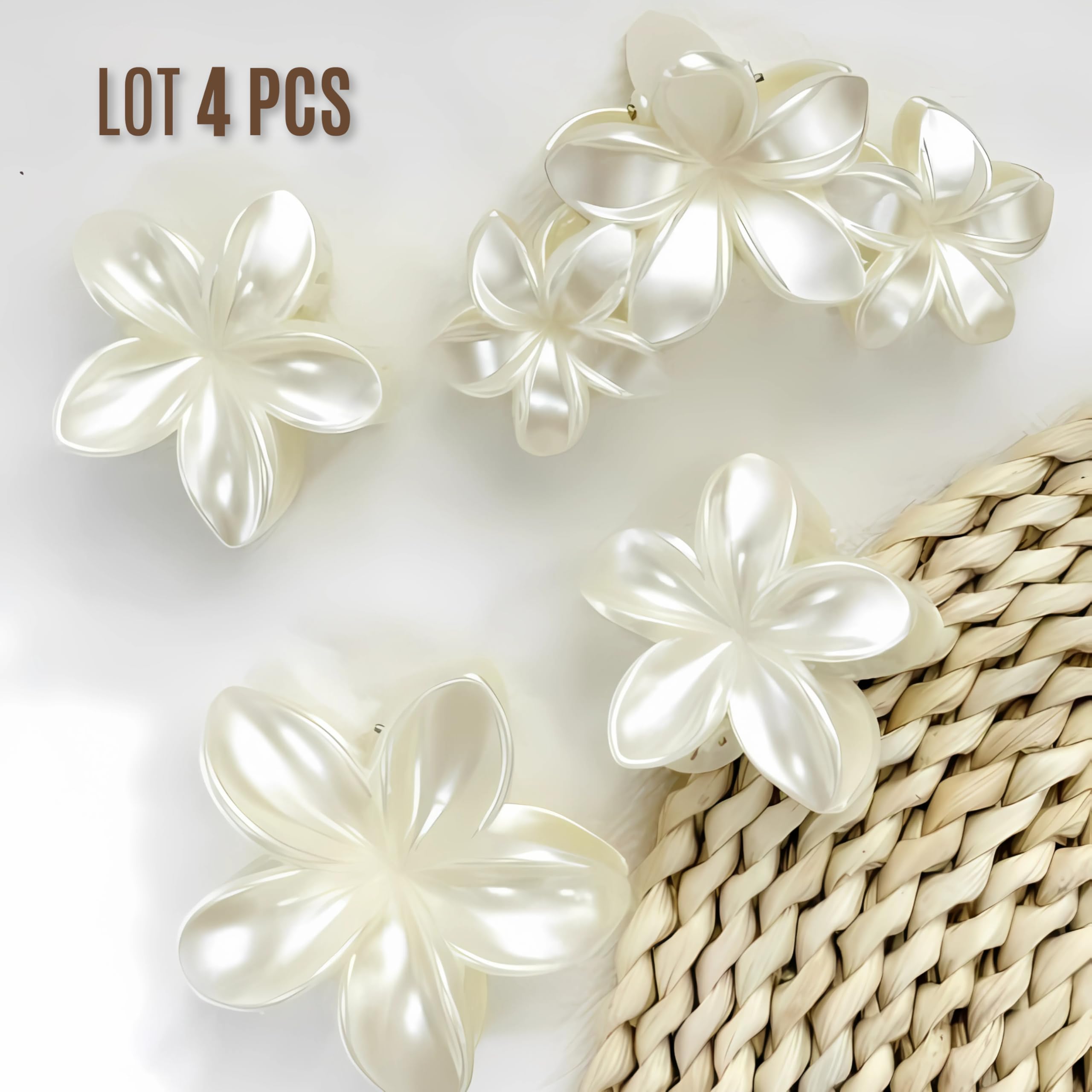 Pack of 4 White Hawaiian Flower Hair Clips Hair Accessories Bohemian Chic for Women - Ideal for Beach Hairstyles Parties and Weddings - Image 4