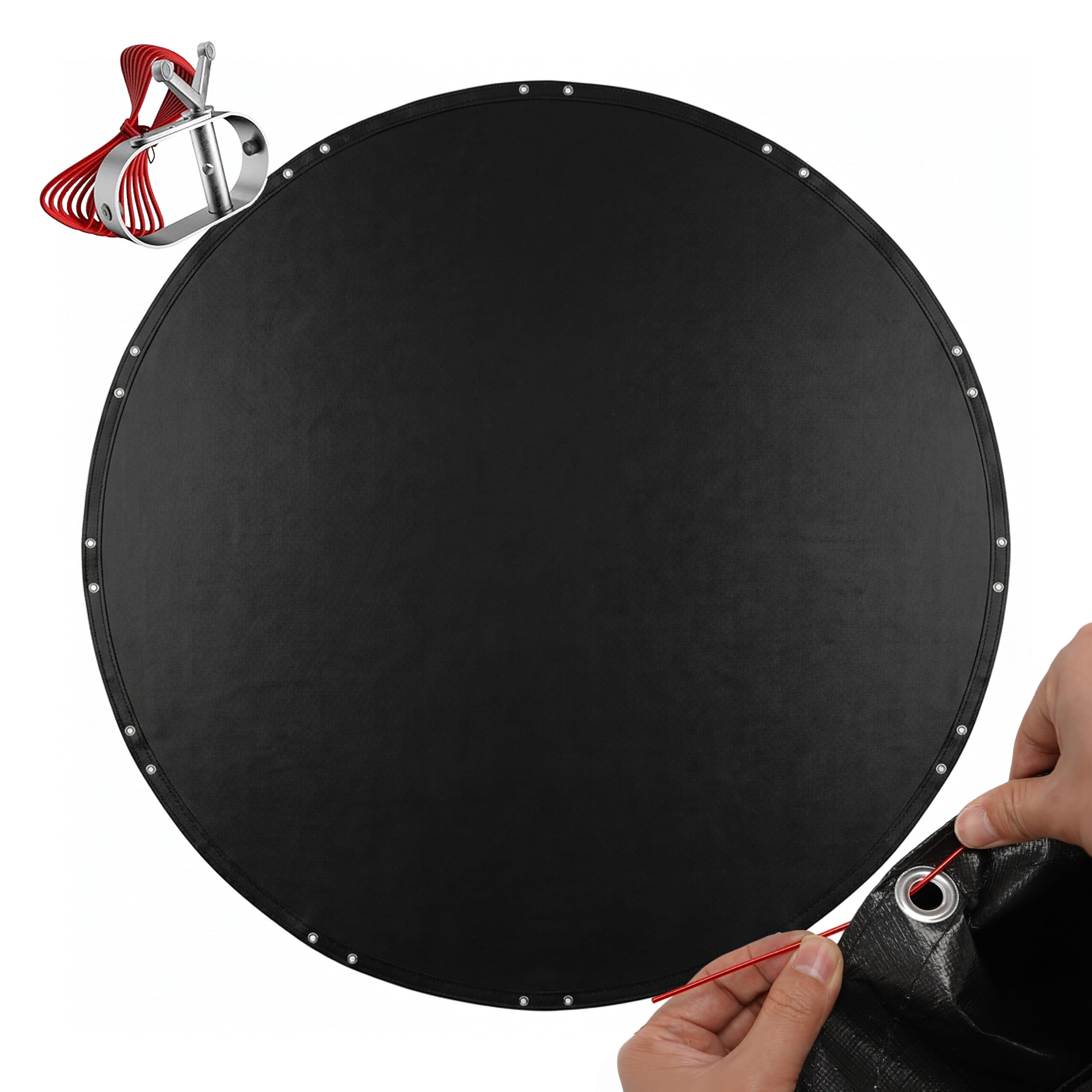 Relaxdays Cubierta para Piscina Redonda Ø 680 cm, Verano/Invierno, Negra | con ojales y cable tensor, resistente a UV, PE