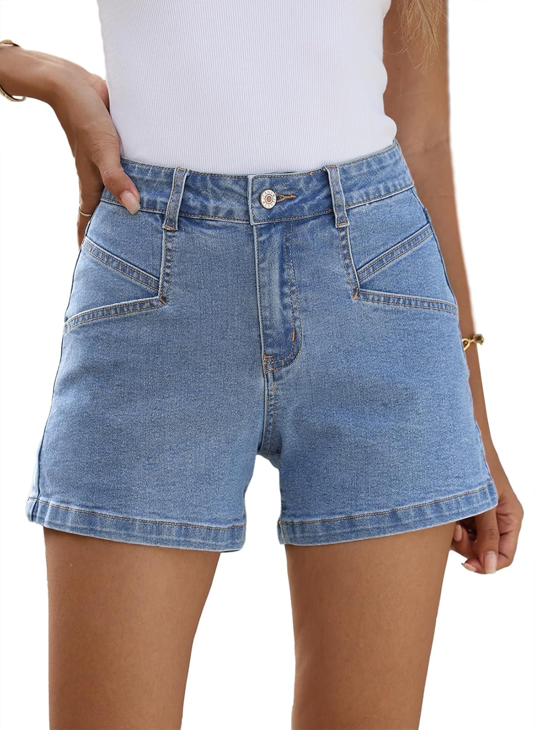 Sidefeel Women’s Jean Shorts High Waisted Stretchy Casual Zimbaplatinum Summer Denim Shorts with Pockets