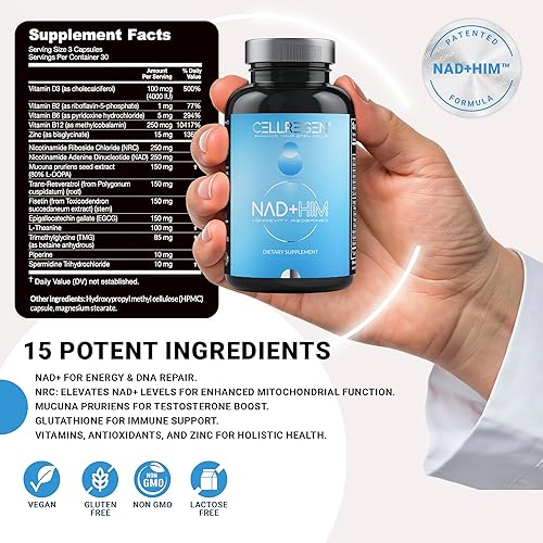 Miniatura 2 de Suplemento NAD HIM NAD fórmula de bienestar de ribósido de nicotinamida, ayuda a restaurar los niveles de NAD, apoya los niveles de testosterona,