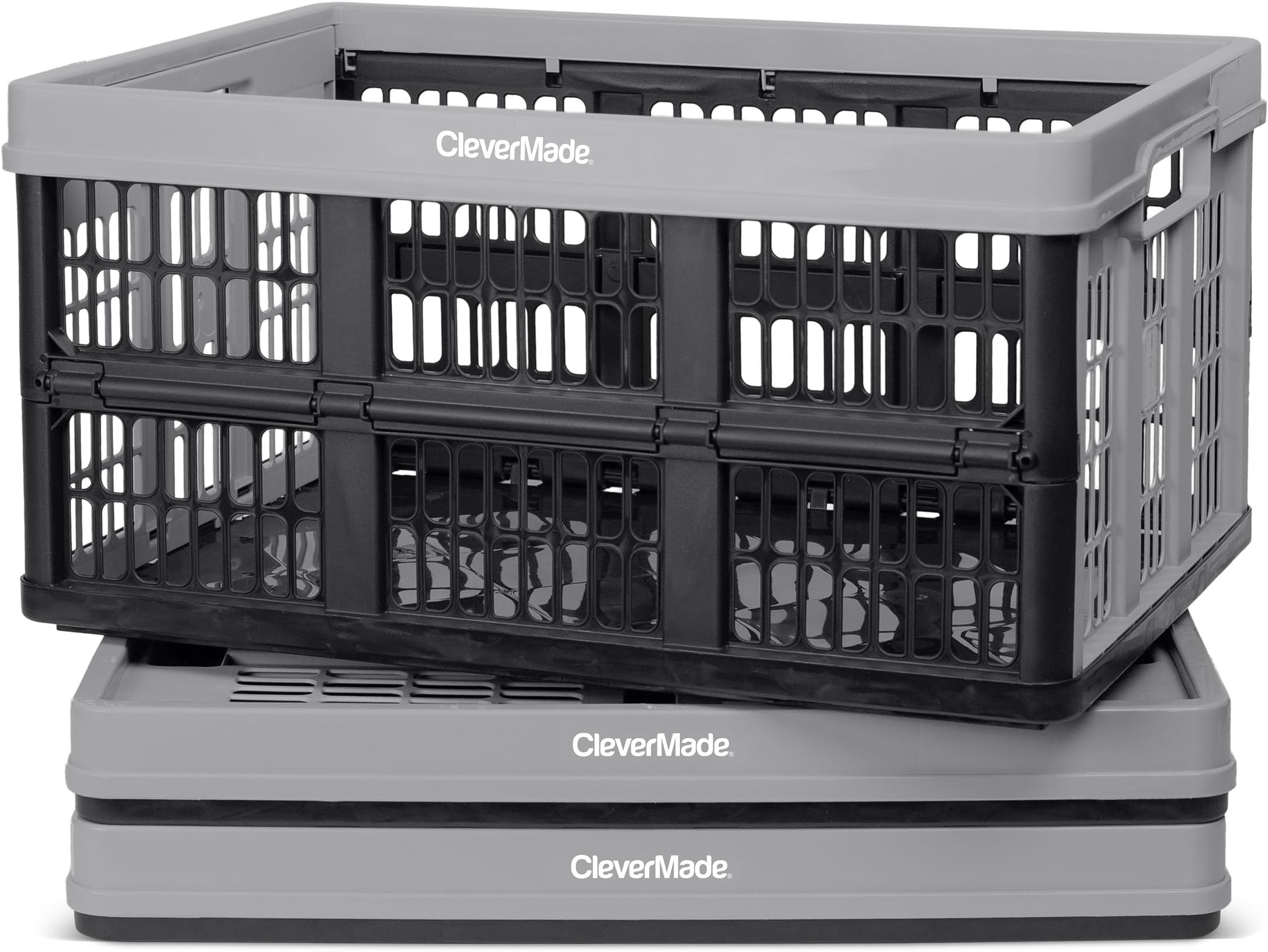 CleverMade Collapsible Utility Crates, Stone, 3-Pack, 45L/11 Gal, 66 lbs Capacity, Stackable, Space-Saving