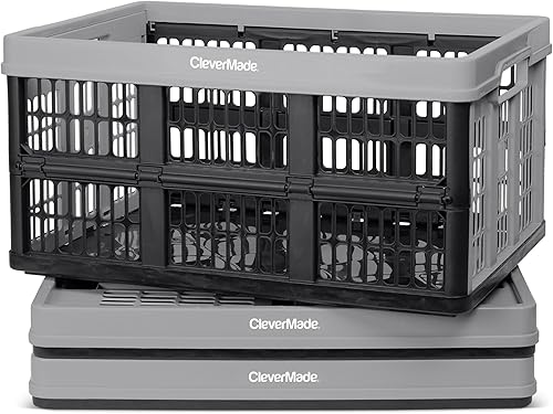 CleverMade Cajas de Utilidad Plegables - Color Piedra Paquete de 3, 45L / 11 Gal, soporta 66 lbs - Contenedores Apilables de Capacidad Resistente -