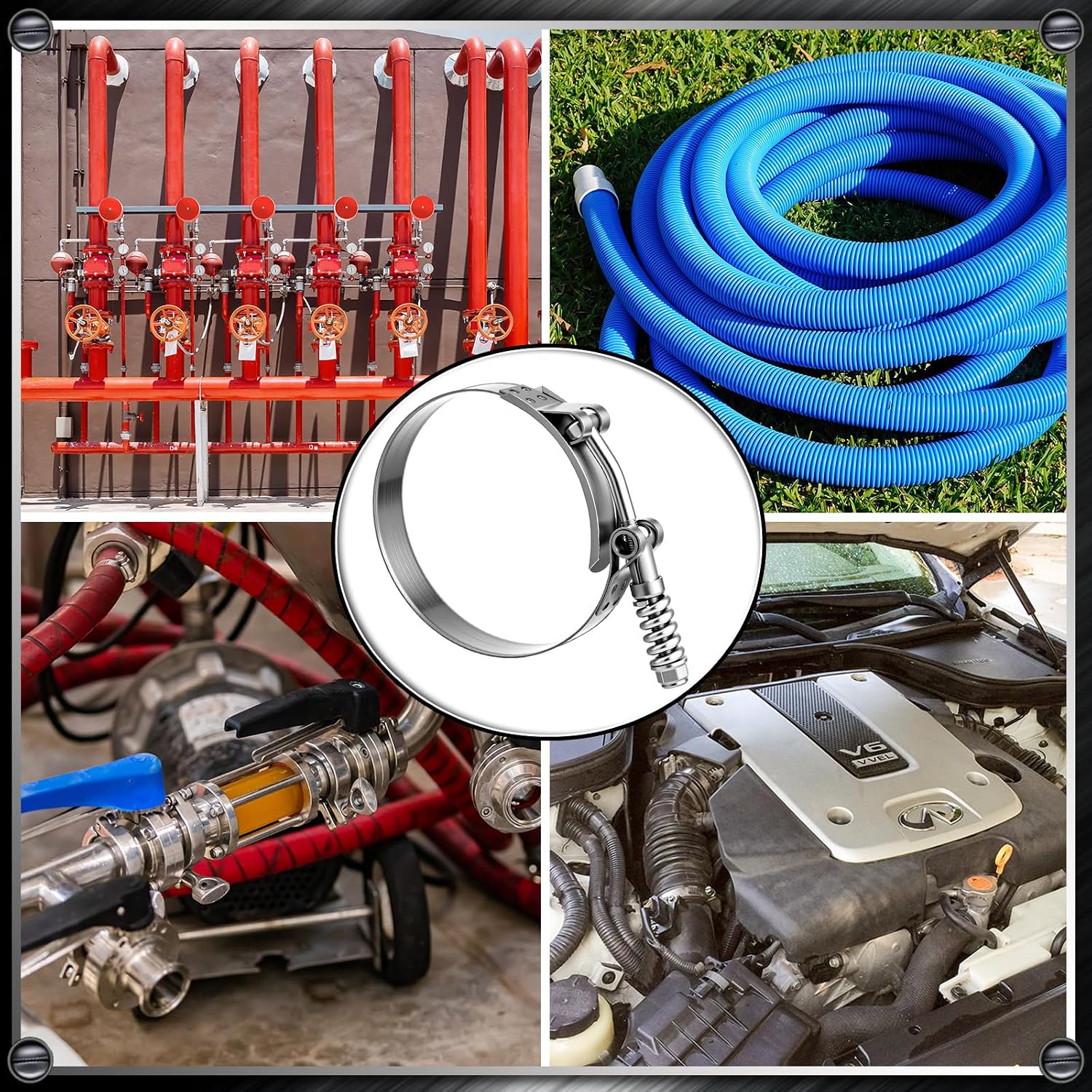 24 Pack T Bolt Hose Clamp with Reinforcement Spring 8 Size Stainless Steel Constant Tension Hose Clamp Working Range 49-116mm for 1.75-4" ID for Turbo Intake Intercooler Radiator Automotive