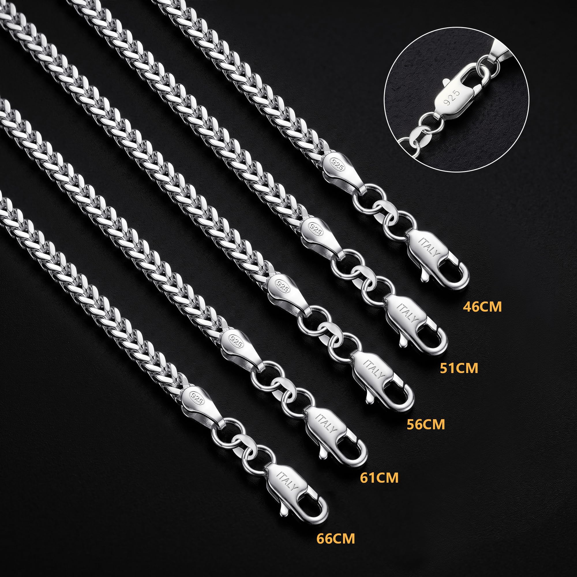 3.5/5/6MM Breit 925 Silber Over Francokette Herren 46/51/56/61/66CM