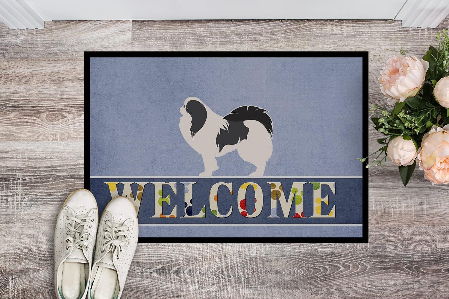 Caroline's Treasures BB5541JMAT Japanese Chin Welcome Doormat 24x36 Front Door Mat Indoor Outdoor Rugs for Entryway, Non Slip Washable Low Pile, 24H X 36W