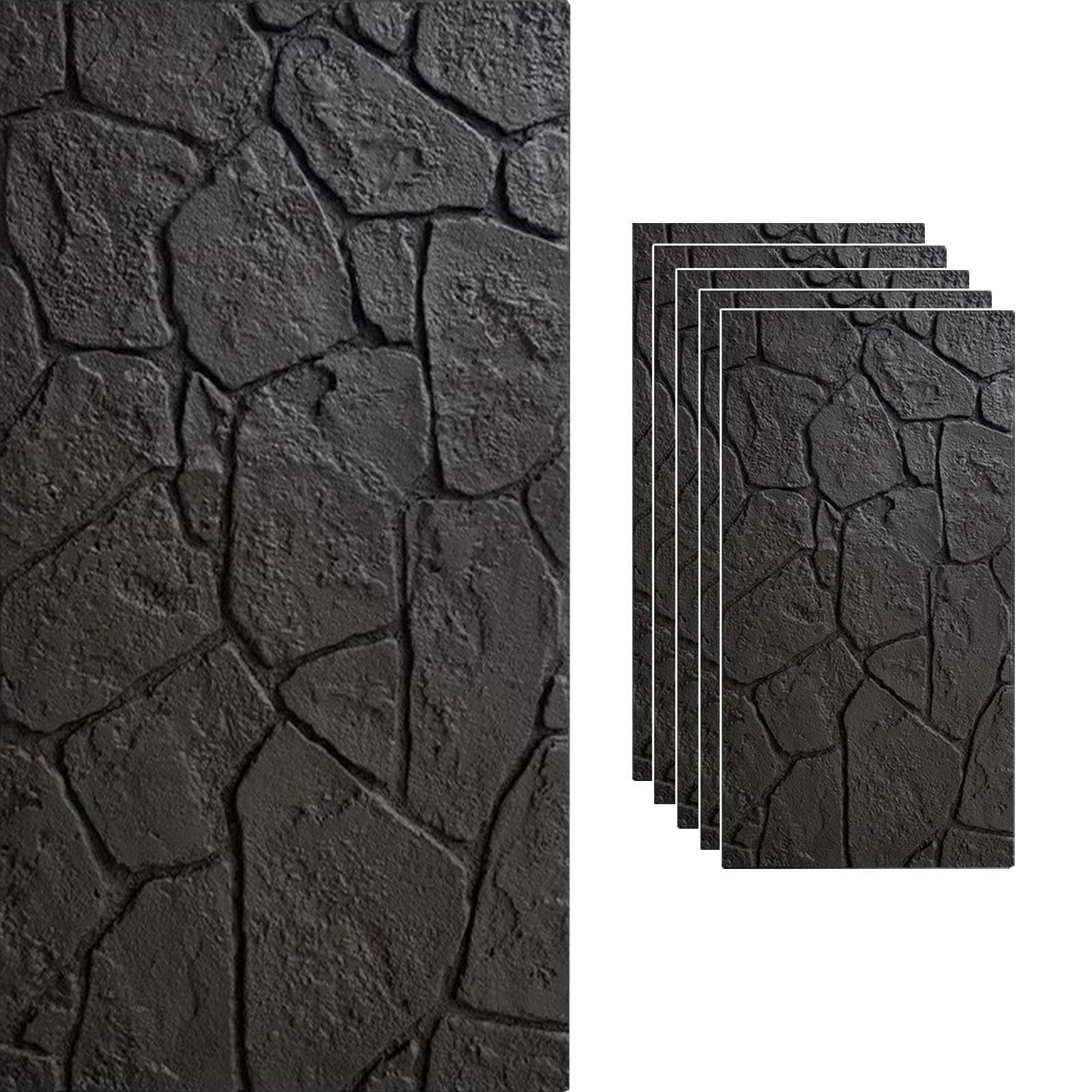 Vibeo Pannelli decorativi per pareti Pannelli Murali 3D per Esterni Impermeabili, Pannelli Decorativi in ​​PU Effetto Pietra Finta, Pannelli di Rivestimento Murale per Interni(Black,5 pcs)