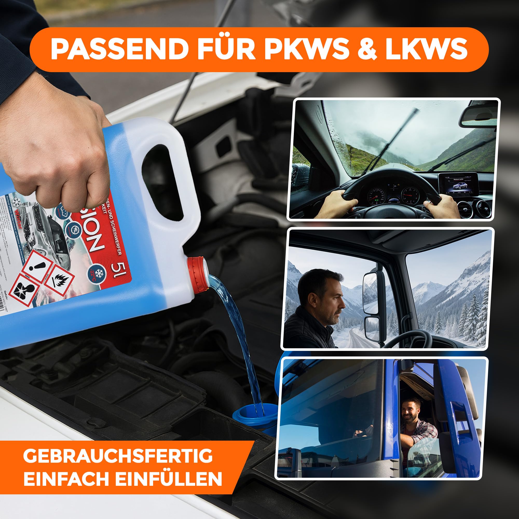 Scheibenfrostschutz –22 °C, 5 L gebrauchsfertig – Winter Scheibenreiniger & Frostschutzmittel für Scheibenwaschanlage – klare Sicht für Auto, PKW, LKW & Scheinwerfer 6 x 5 L