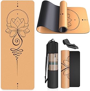 Tapis De Yoga en Liège Naturel 100% Tapis d'exercice Ecologique Haute Densité183X61Cm avec Sangle De Transport pour La Maison, Le Pilates,Le Gymnase Et L'Entraînement