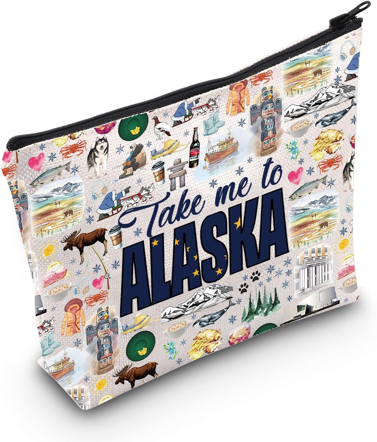 WZMPA Alaska State Travel Makeup Bag Alaska Tour Gift Take Me To Alaska Zipper Pouch Cosmetic Bag Alaska Vacation Gift (Take Alaska)