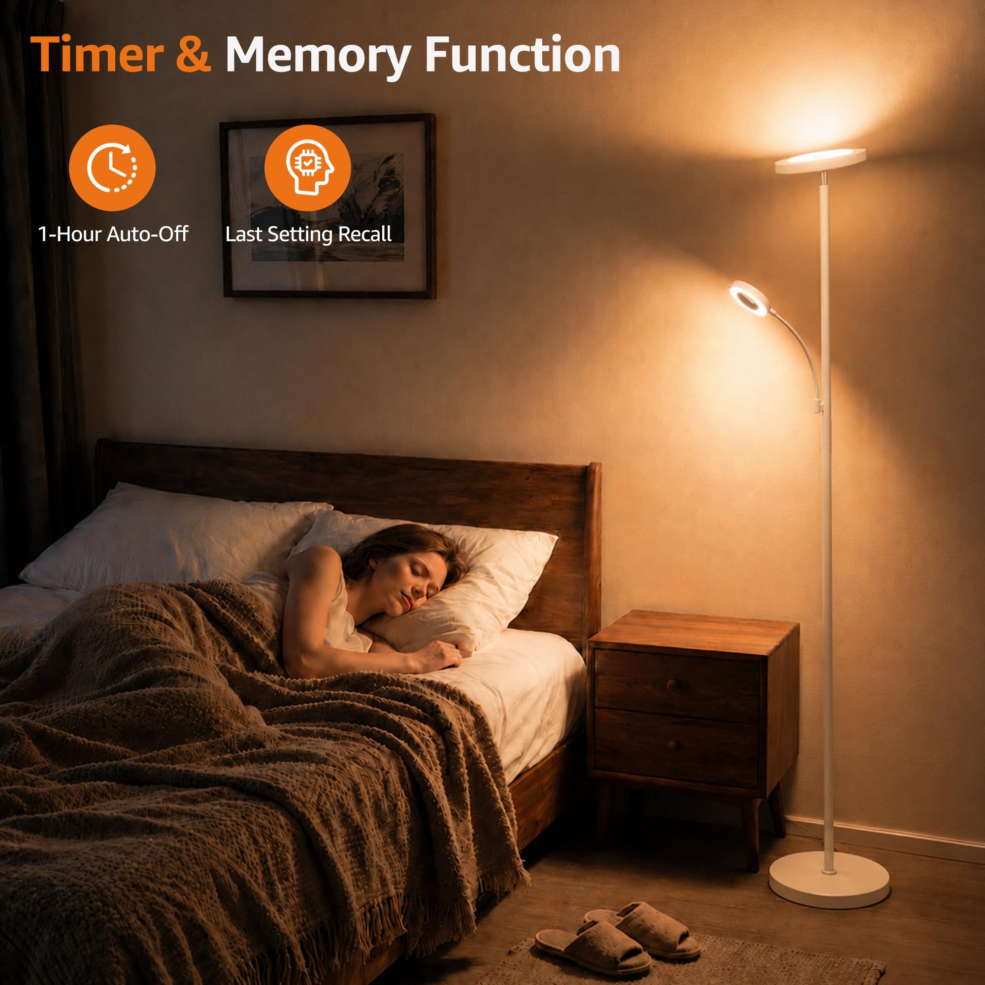 42W superhelle Uplighter Stehleuchte für Wohnzimmer, 4200LM dimmbare Torchiere Standleuchte mit Fernbedienung, Touch-Control, 2700K-6500K, Timer, 175 cm hohe Leuchte zum Lesen für Schlafzimmer, Büro