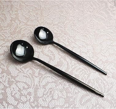 Portable Silverware Set - 5-Piece Flatware Cutlery Set - 18/10 Stainless Steel - Mirror Polishing Black - Travel Elegant Modern Utensils - Service for 1 Include Steak Knife Dinner Fork Spoon