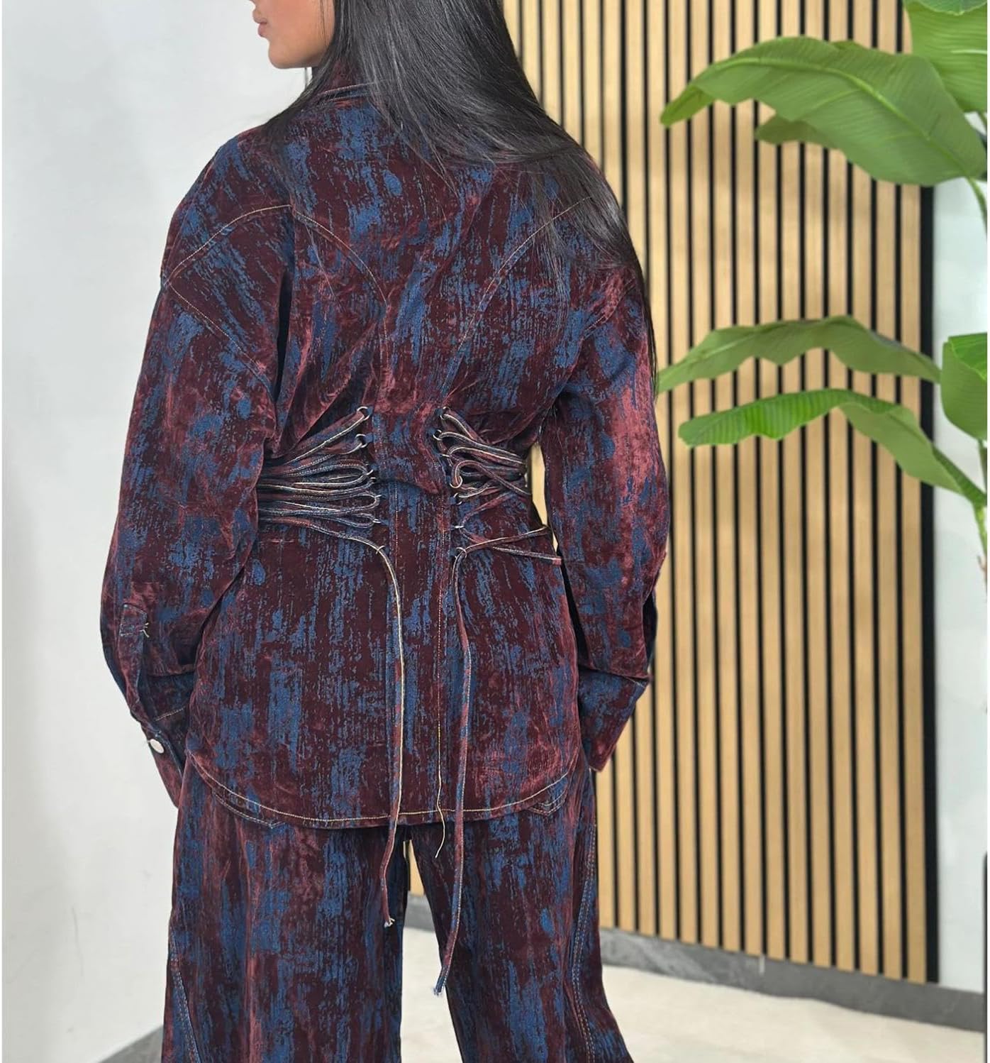 watersouprty Women's 2 Piece Outfits Print Slim Fit Button Jean Jacket Loose Baggy Pants Demin Sets