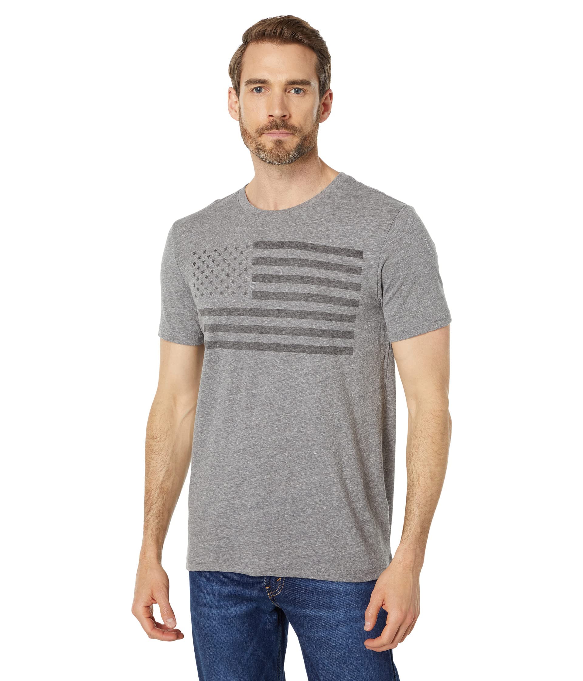 Lucky Brand Men's USA Flag Tee, Grey, Large