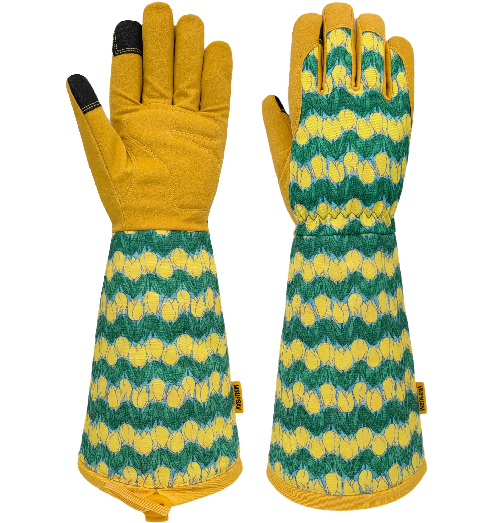 Guantes de jardinería largos para hombre y mujer, guantes de jardín resistentes a espinas, guantes de trabajo de cuero, regalos de jardín y cumpleaños (tamaño L, amarillo)