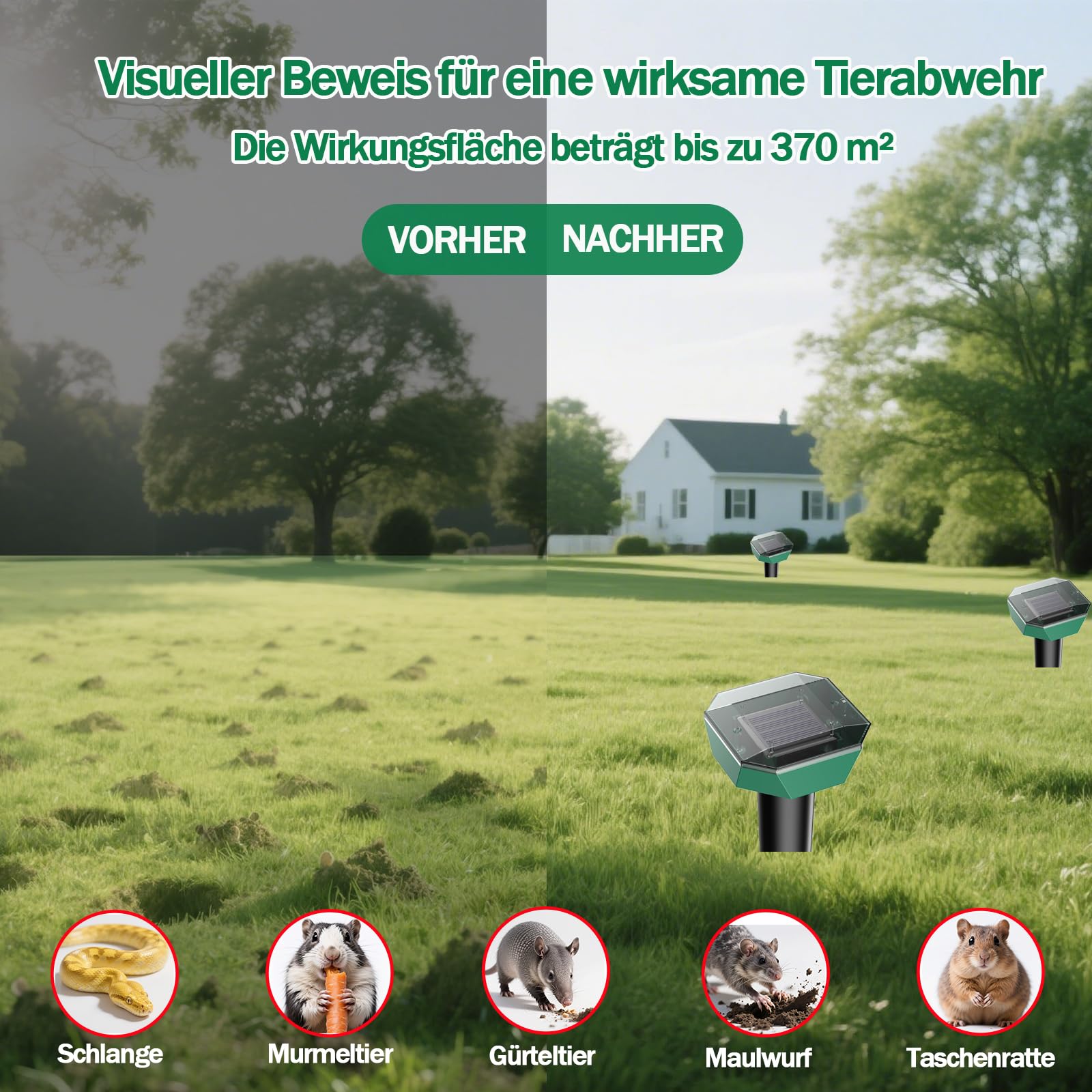 Maulwurf Vertreiber Solar 6 Pack IP65 Testsieger gegen Maulwürfe und Nagetiere