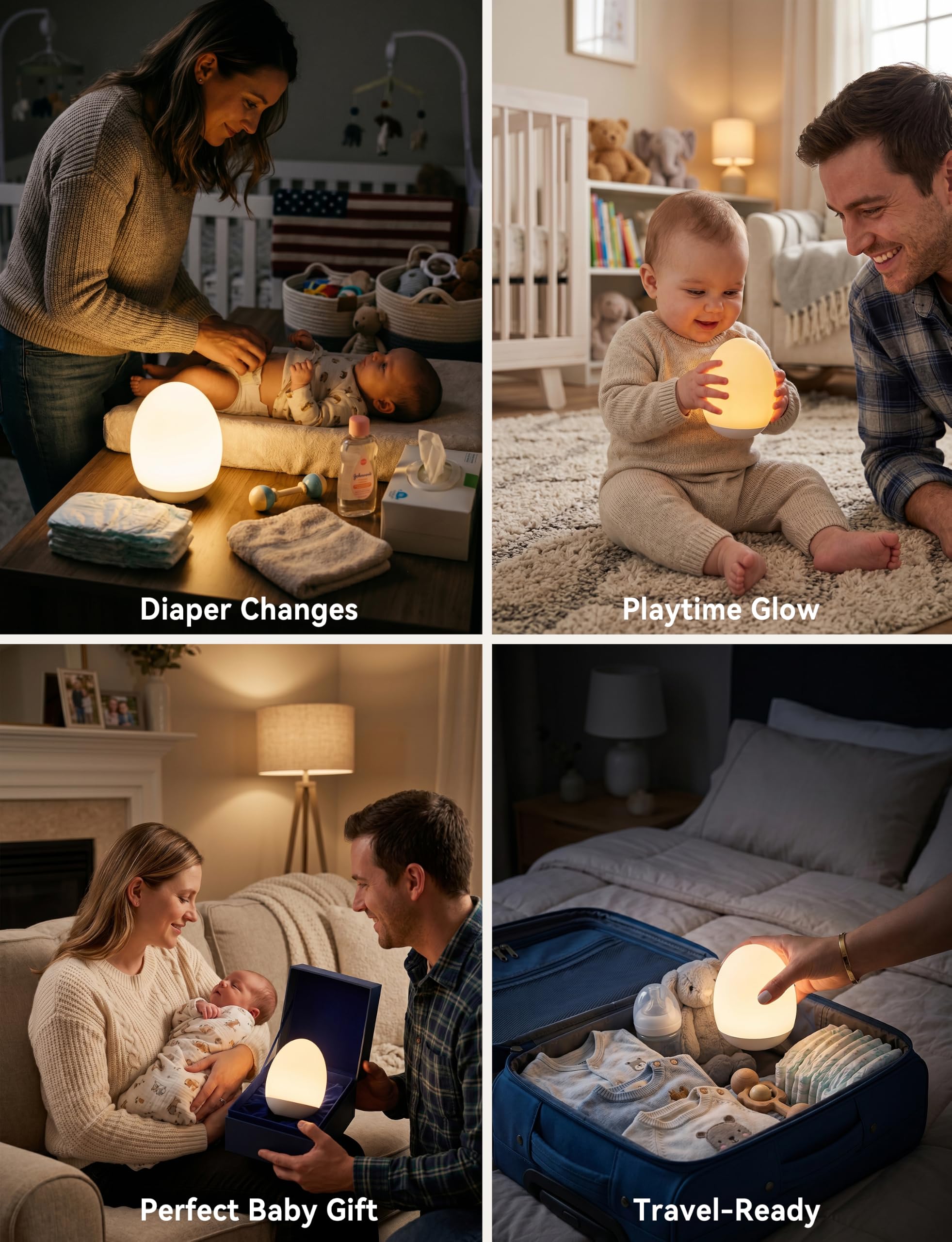 Luz nocturna de silicona para bebé, 7 luces de noche de huevo RGB para guardería, lámpara de noche portátil de atenuación de 3 niveles para lactancia, regalo para dormitorio de niños recién nacidos