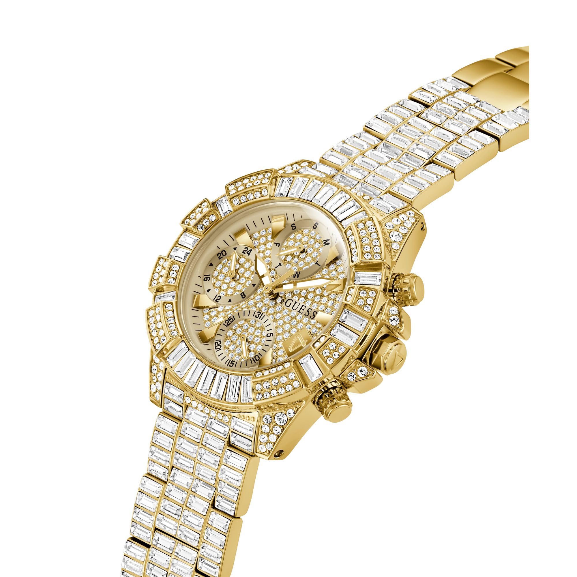 Guess Iconic 40TH Damen Armbanduhr in der Farbe Gold mit Armband aus Edelstahl, Wasserdichtigkeit: 5 bar, Gehäusedurchmesser: 40 mm, GW0812L2