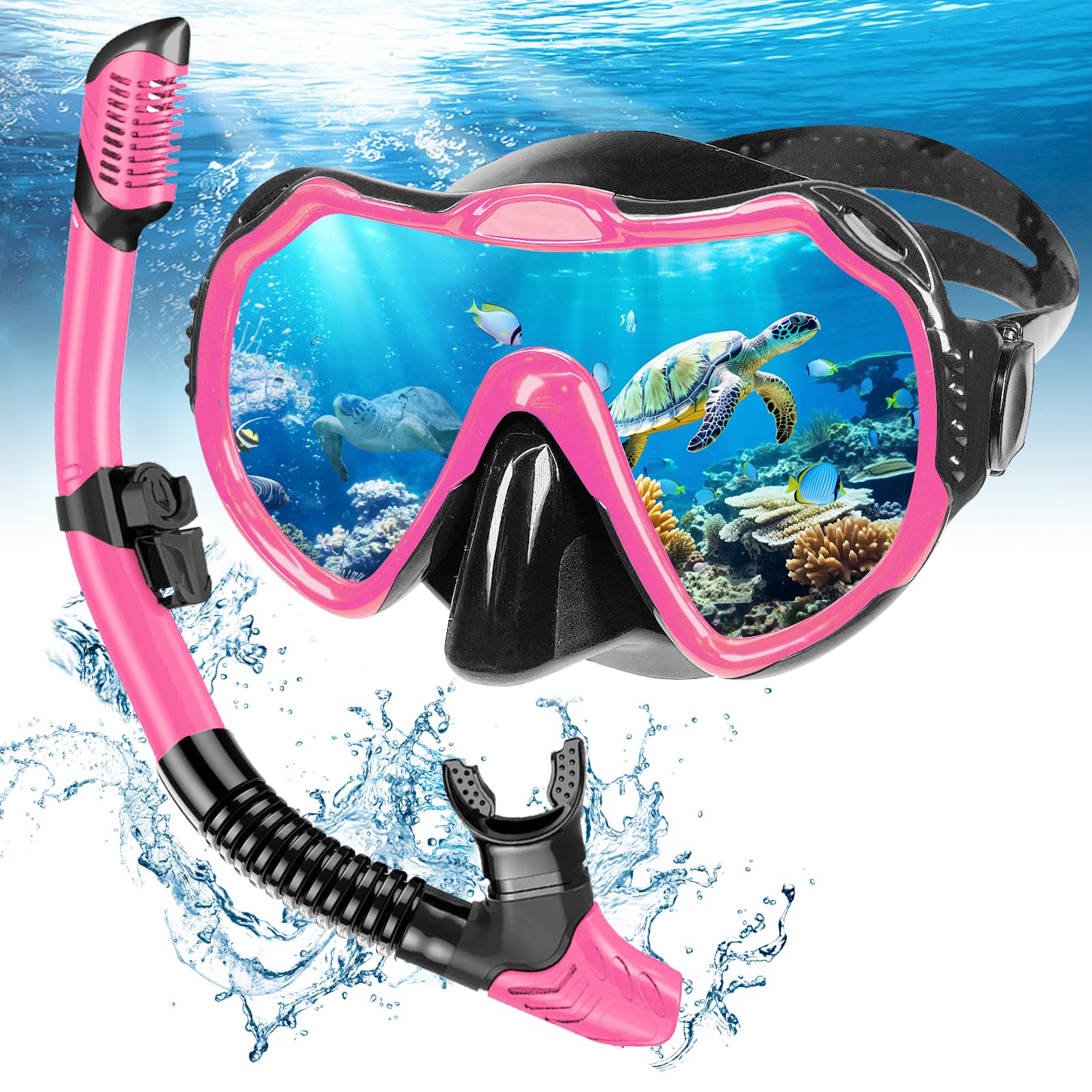 Mengine Schnorchelset Erwachsene, Dry Schnorcheln Set mit Schnorchel und Taucherbrille, Anti-Fog&Anti-Leck wasserdichte Tauchmaske für Erwachsene
