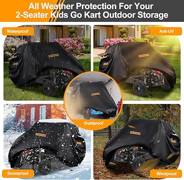Large Go Kart Covers Waterproof,Upgraded 420D Oxford 2 Seater Gokart Cover,Go Kart Accessories with Air Vent,4 Reflective Handles,2 Windproof Buckles,for Most Go-Kart Models