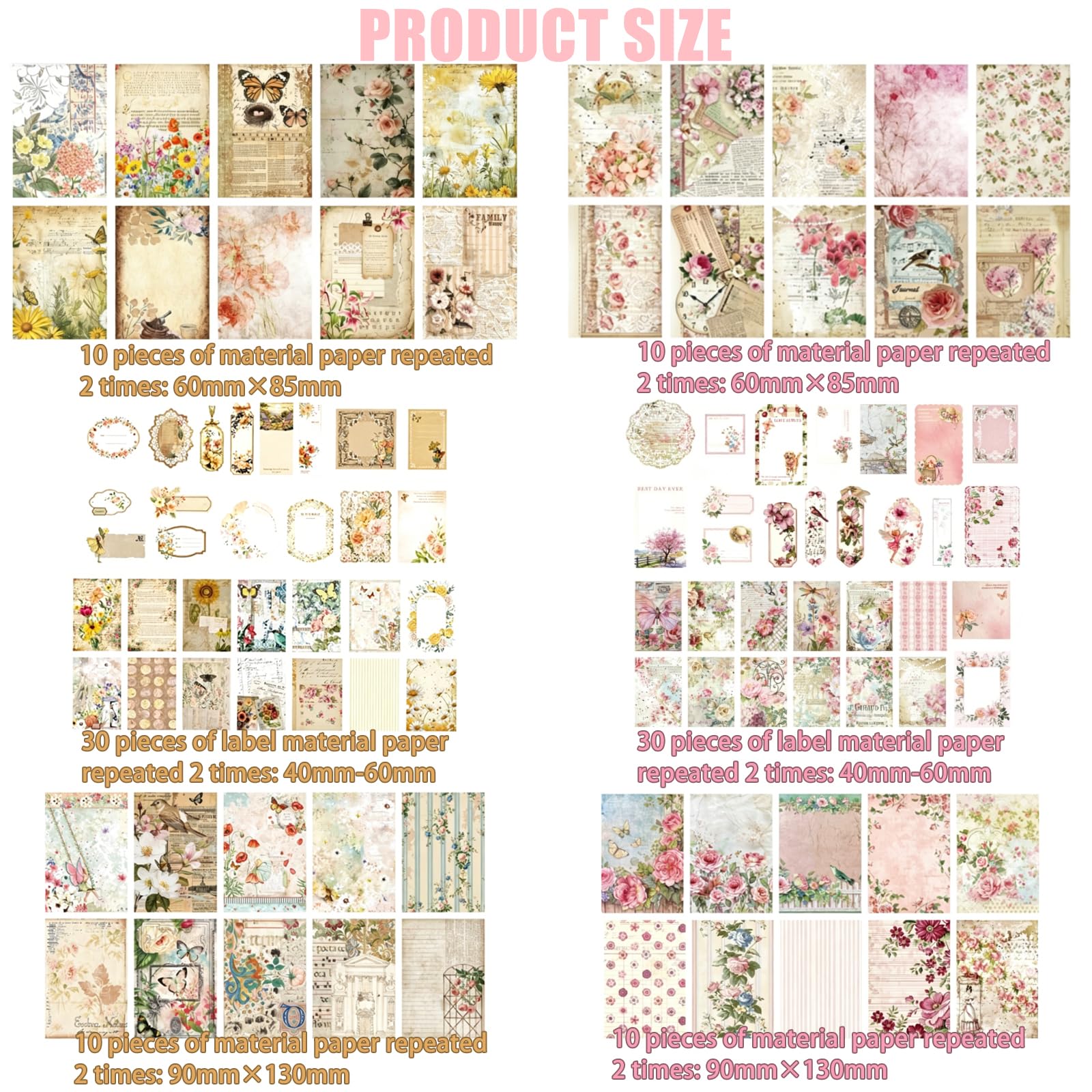 Zestaw papieru do scrapbookingu, 200 arkuszy, dwustronny, bezkwasowy, różne rozmiary od 40 mm do 130 mm, wiejski sezon kwiatowy i słodkie style ogrodowe