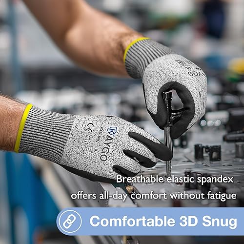 Miniatura 7 de Guantes resistentes a cortes, revestimiento de nitrilo de microespuma, nivel de corte ANSI A3, rendimiento de agarre superior, duraderos, guantes de