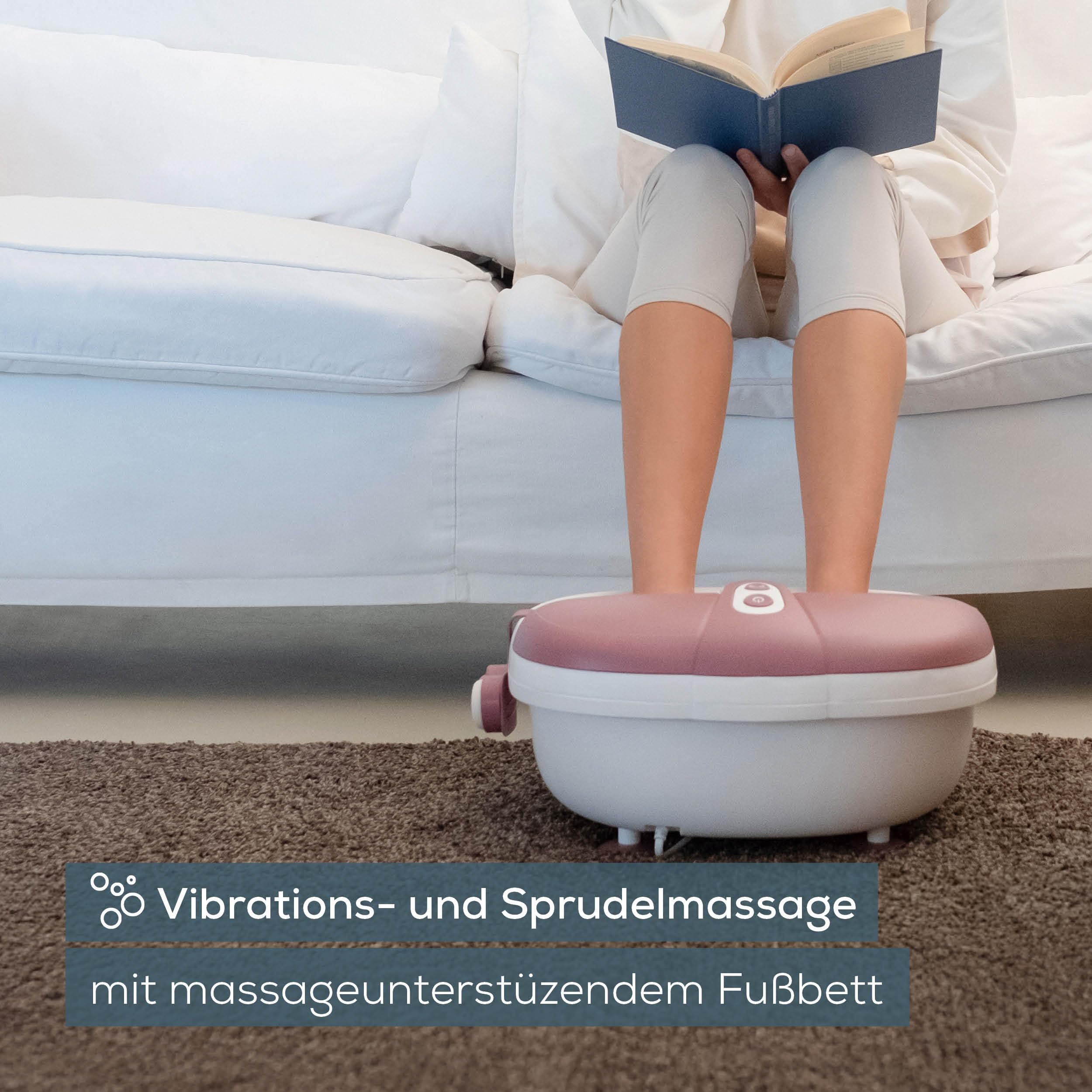 Beurer FB 35 Fußsprudelbad mit Vibrations- & Sprudelmassage, inkl. 3 wechselbaren Pediküre-Aufsätzen, mit Wassertemperierung, Infrarot-lichtpunkte & Möglichkeit zur Aromatherapie, bis Schuhgröße 44