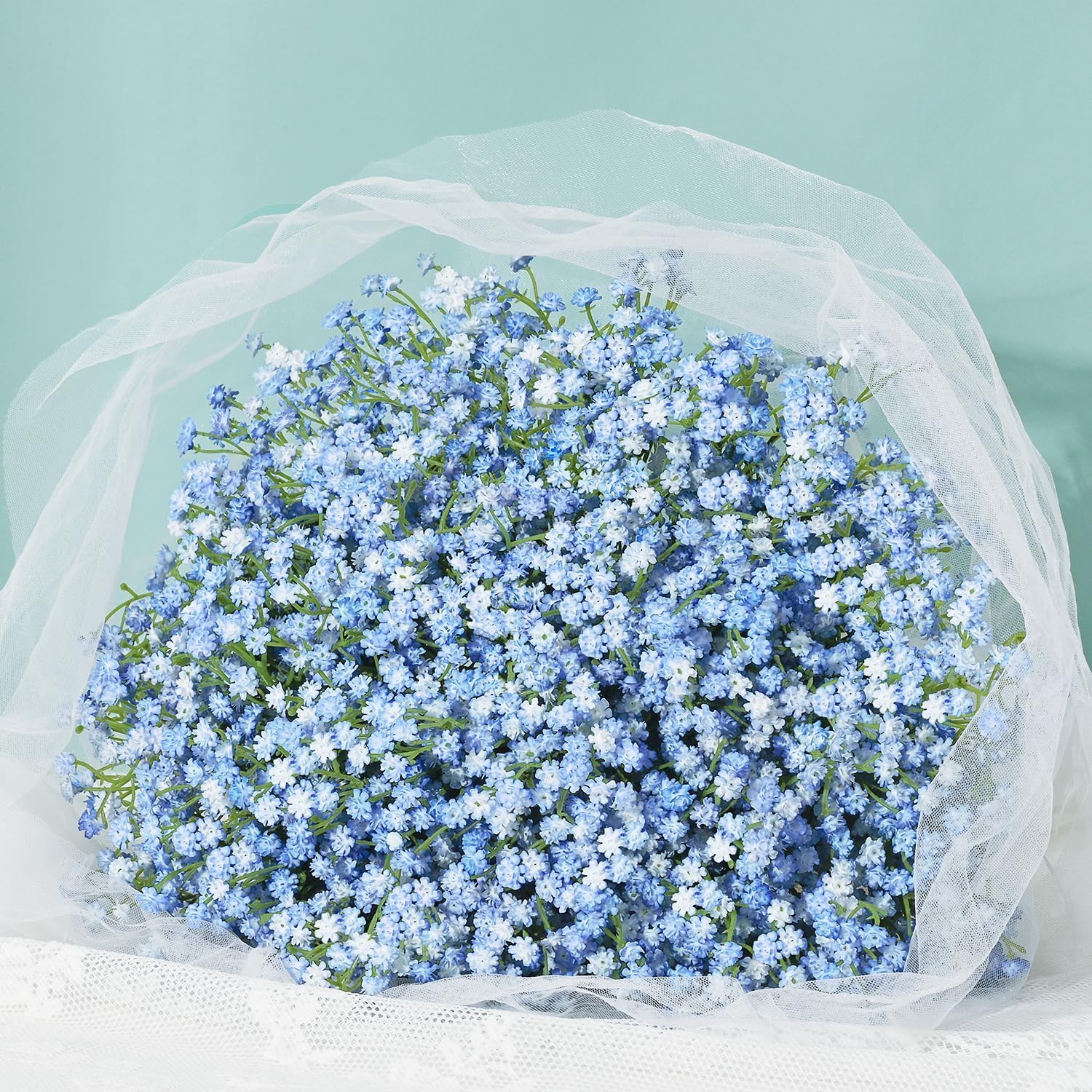 Macrak 12Pcs Mini Babys Breath Artificial Flowers Real Touch Faux Baby Breath Gypsophila Bouquet for Wedding Floral Arrangement Party Decor (18pcs Light Blue-28cm)