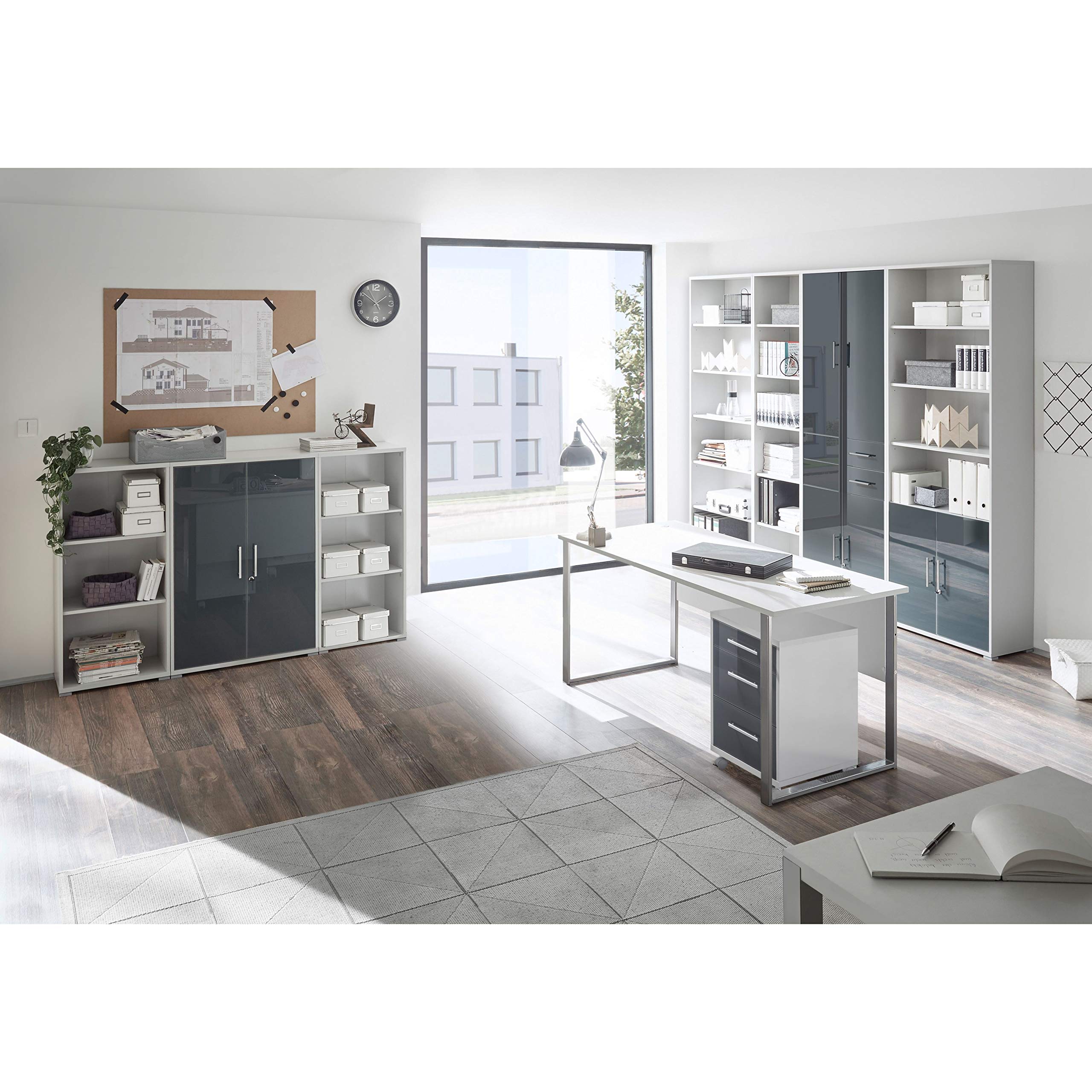 Stella Trading OFFICE LUX Bureau avec passage de câbles, gris - Table de bureau informatique avec grande surface de travail - Ensemble complet de mobilier de bureau moderne - 170 x 76 x 73 cm (L/H/P)