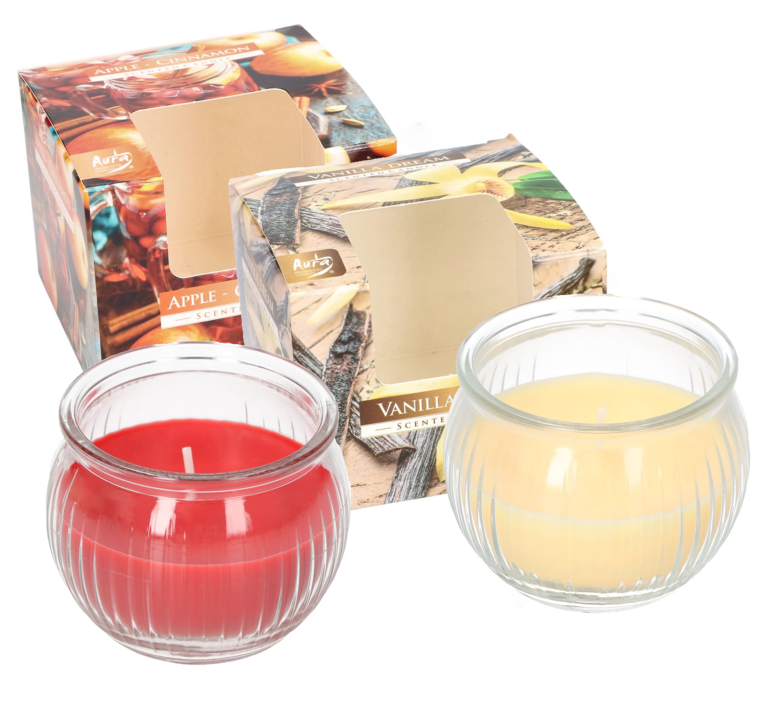 KOTARBAU® 2 x Velas perfumadas en frasco de cristal, Aroma agradable, Velas decorativas, Vela en vaso de cristal perfumada, Vela aromática, Duración 18 h, Vainilla + Canela, Idea de regalo, 2 unidades