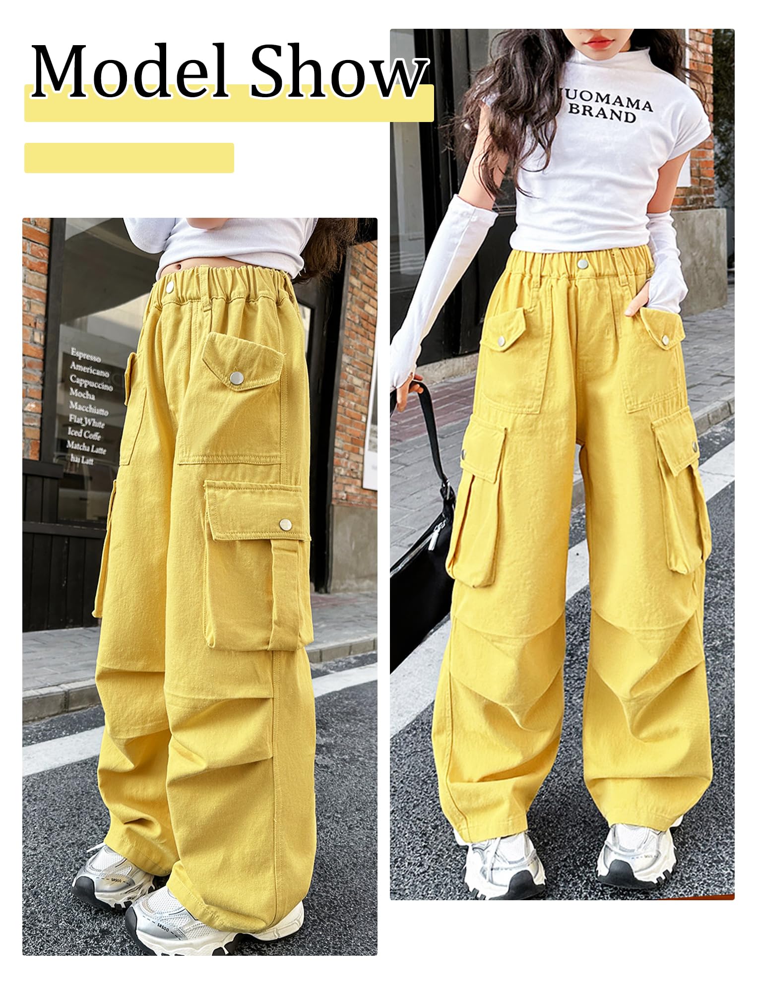 SEAUR Pantalones cargo para niña vaqueros holgados Y2K Hip Hop Pantalones multibolsillos Pantalones Cargo Niños Streetwear Pantalones vaqueros con cintura elástica - 120-170 = (EU 110-164)