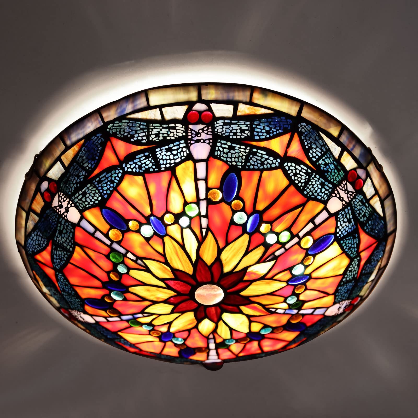 ARTZONETiffany Ceiling Light Flush Mount Ceiling Light 3-Light 16 inches Wide Modern Style Decor for ​Hallway Living Room Bedroom