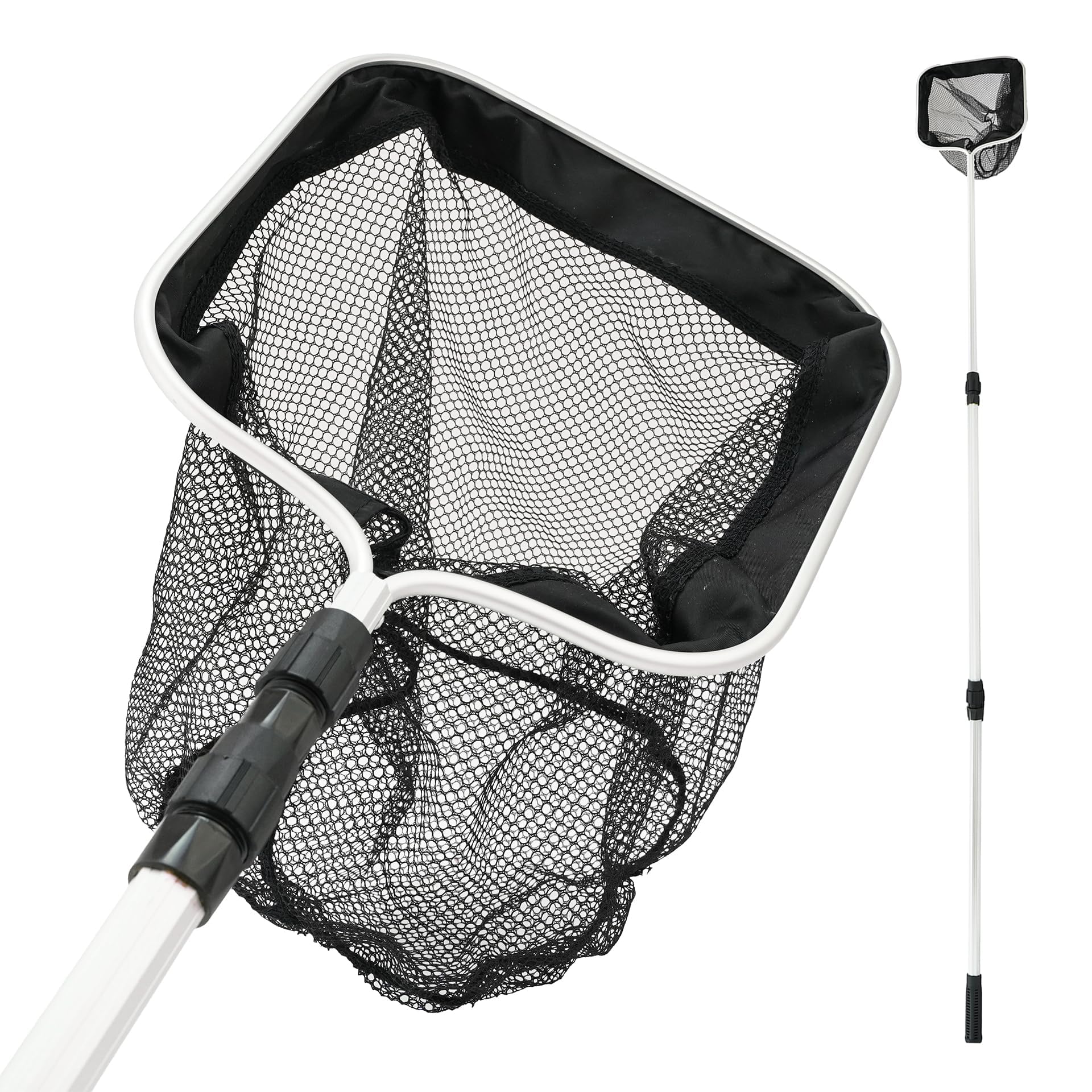Kescher Pool Teichnetz - Robust - Teleskopstange 1,80 m - Netzgröße 30x30 cm - Schwarz