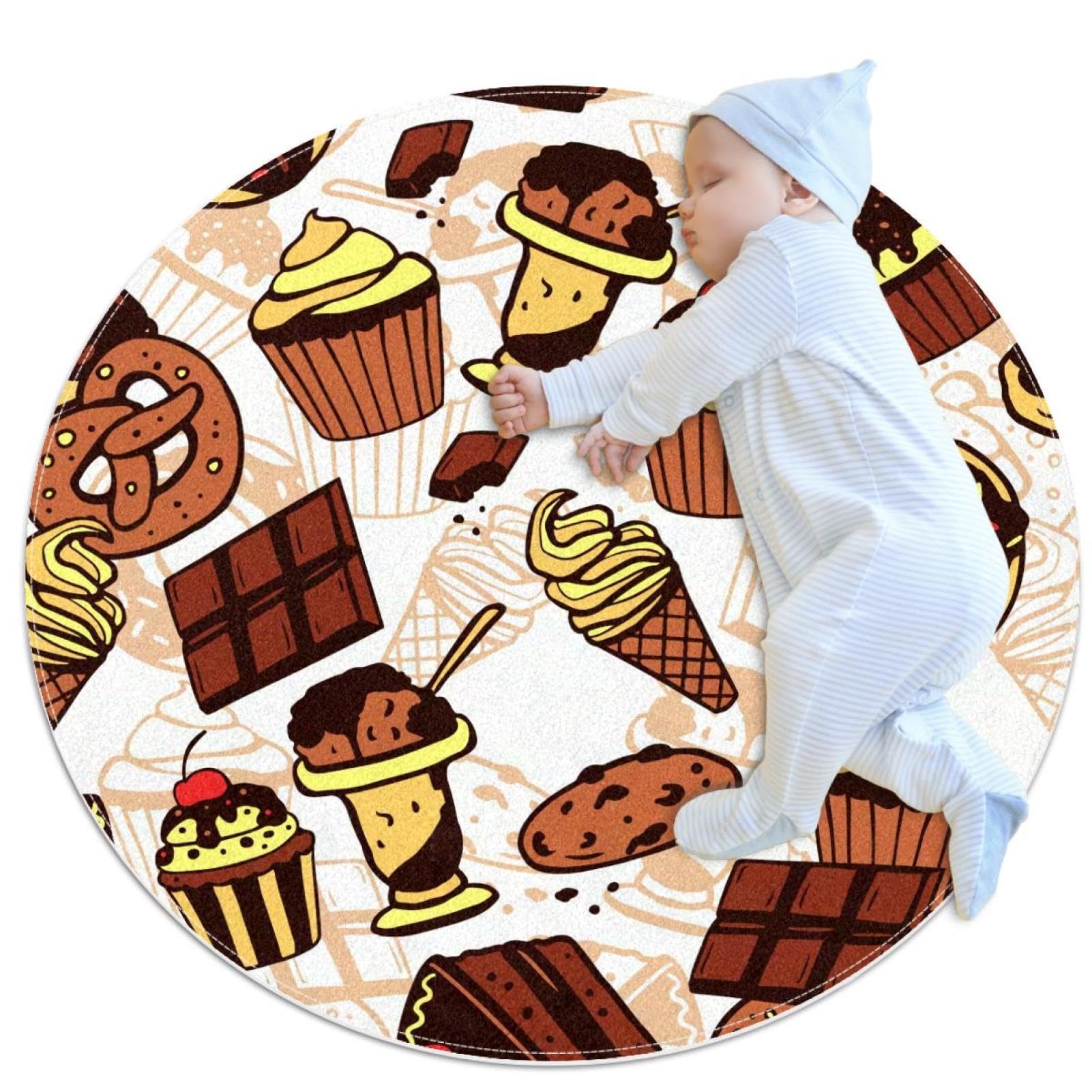 Tapis de bain motif muffins et chocolat antidérapant rond de 1 mètre