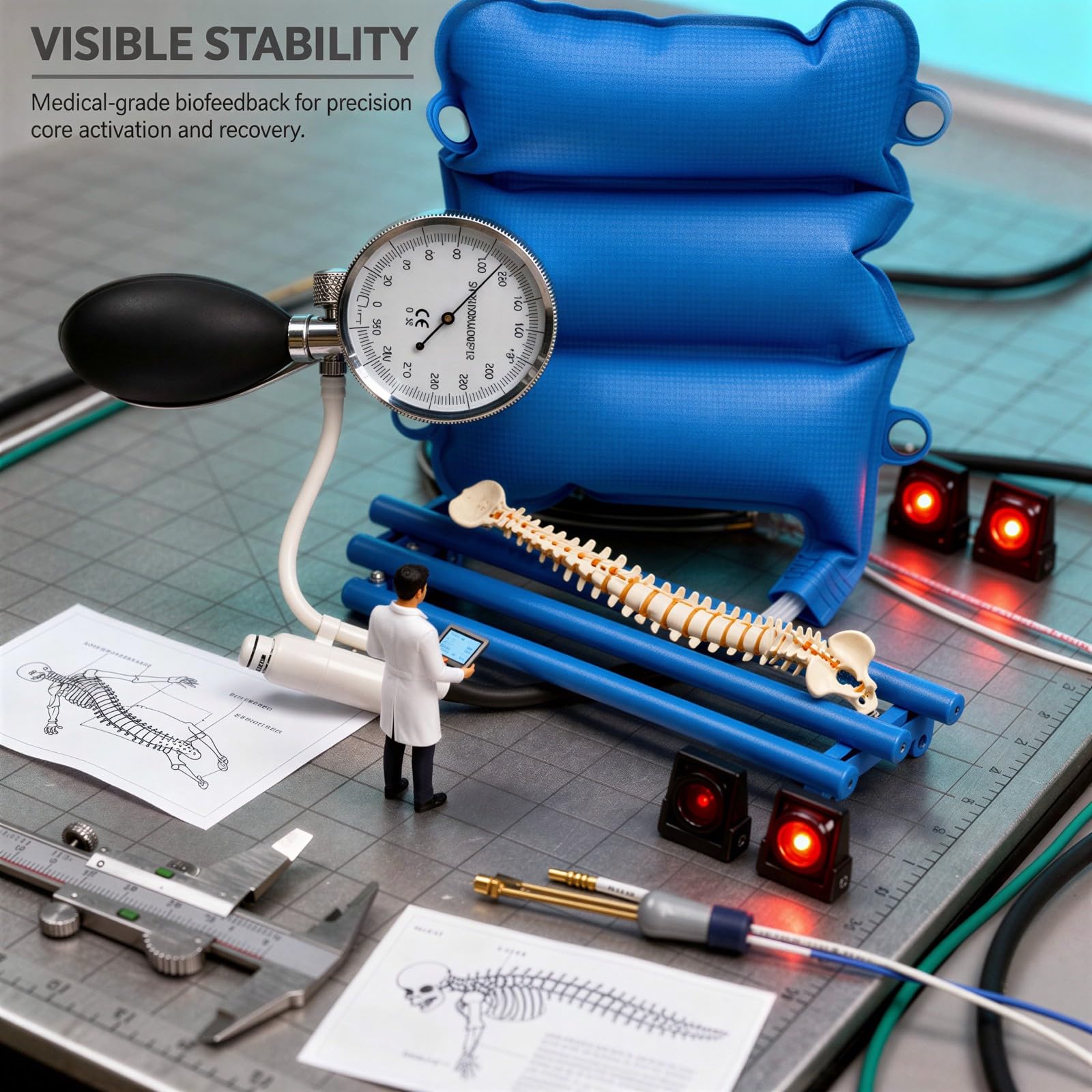 Stabilisateur de biofeedback de pression avec jauge de précision, entraîneur de contrôle musculaire pour le core et la rééducation, confort du bas du dos et de la nuque, pompe manuelle incluse