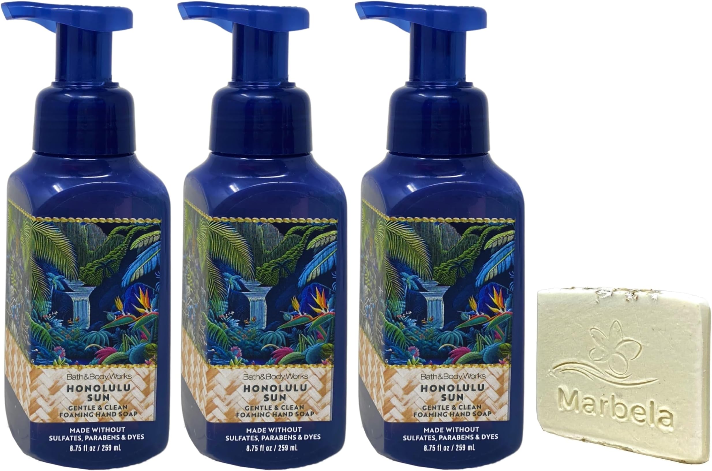 Honolulu Sun 3 Pack Gentle & Clean Foaming Hand Soap Bundle with a Natural Oats Sample Soap