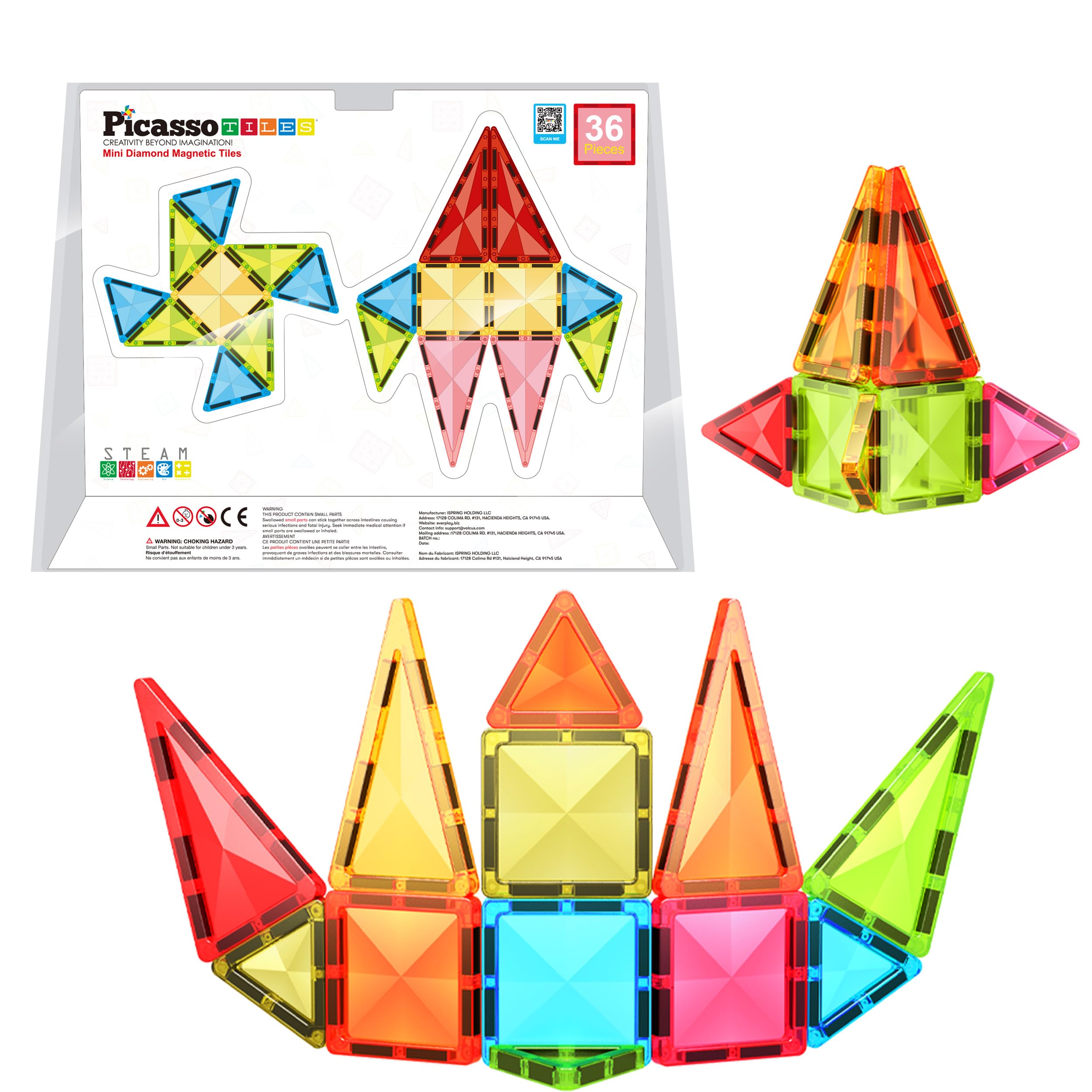 36pc Magnet Tile Building Blocks Mini Diamond Series Magnetized Toy Travel Size Compact Portable Magnetic Construction Block STEM Sensory Toy Early Education Learning Kids Ages 3+ PTM36