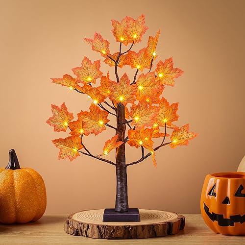 Miniatura 7 de Árbol de arce iluminado de 5 pies con 96 luces LED, árbol de otoño artificial para decoración interior y exterior, hogar, patio, boda, otoño