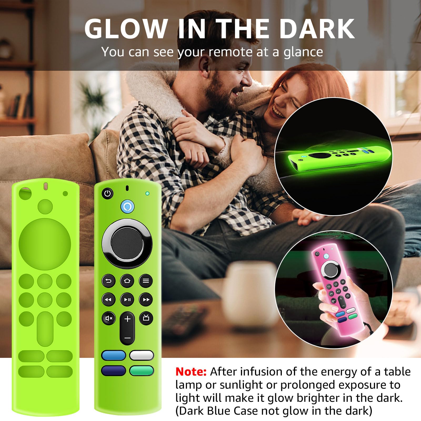 Paquete de 3 fundas de silicona para mando a distancia, funda protectora de silicona antideslizante que brilla en la oscuridad con cordón (verde brillante, rosa brillante y azul)