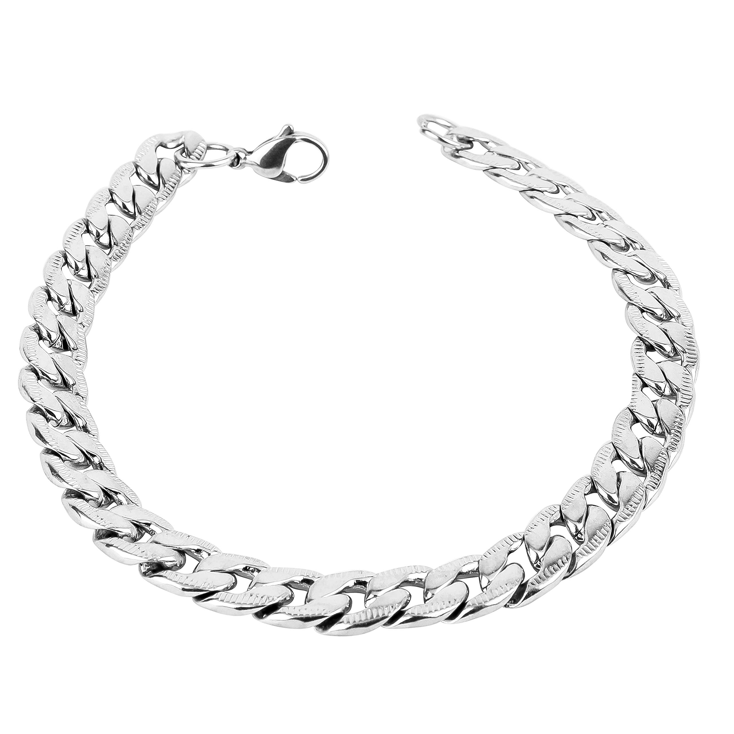 Exclusive Silver Necklace Chain Bracelet Silver Plated Stainless Steel Chain Style Silver Bracelet For Men Boys Men's Bracelets 8.5 Inches