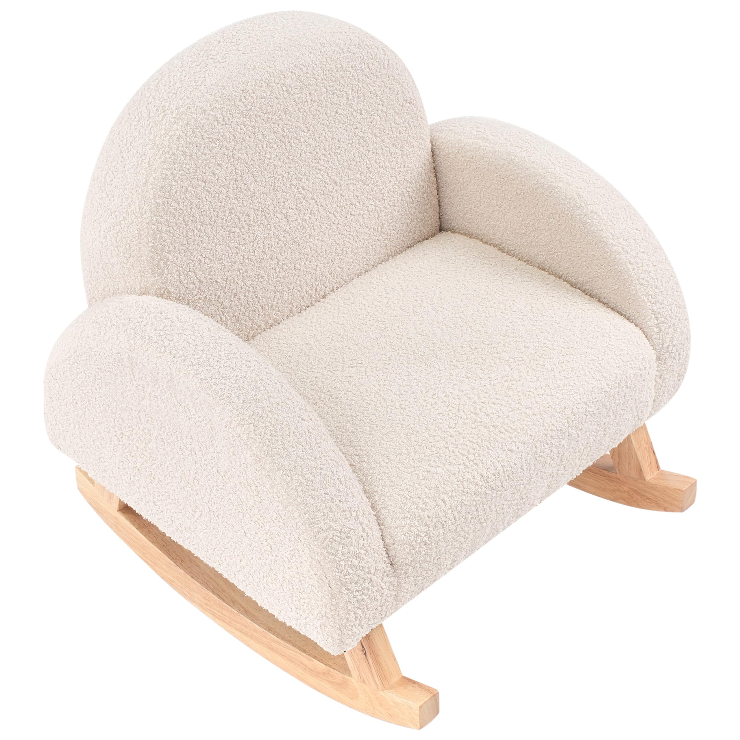 Fauteuil à Bascule pour Enfants en Bouclé Pieds en Bois Beige Clair Hug