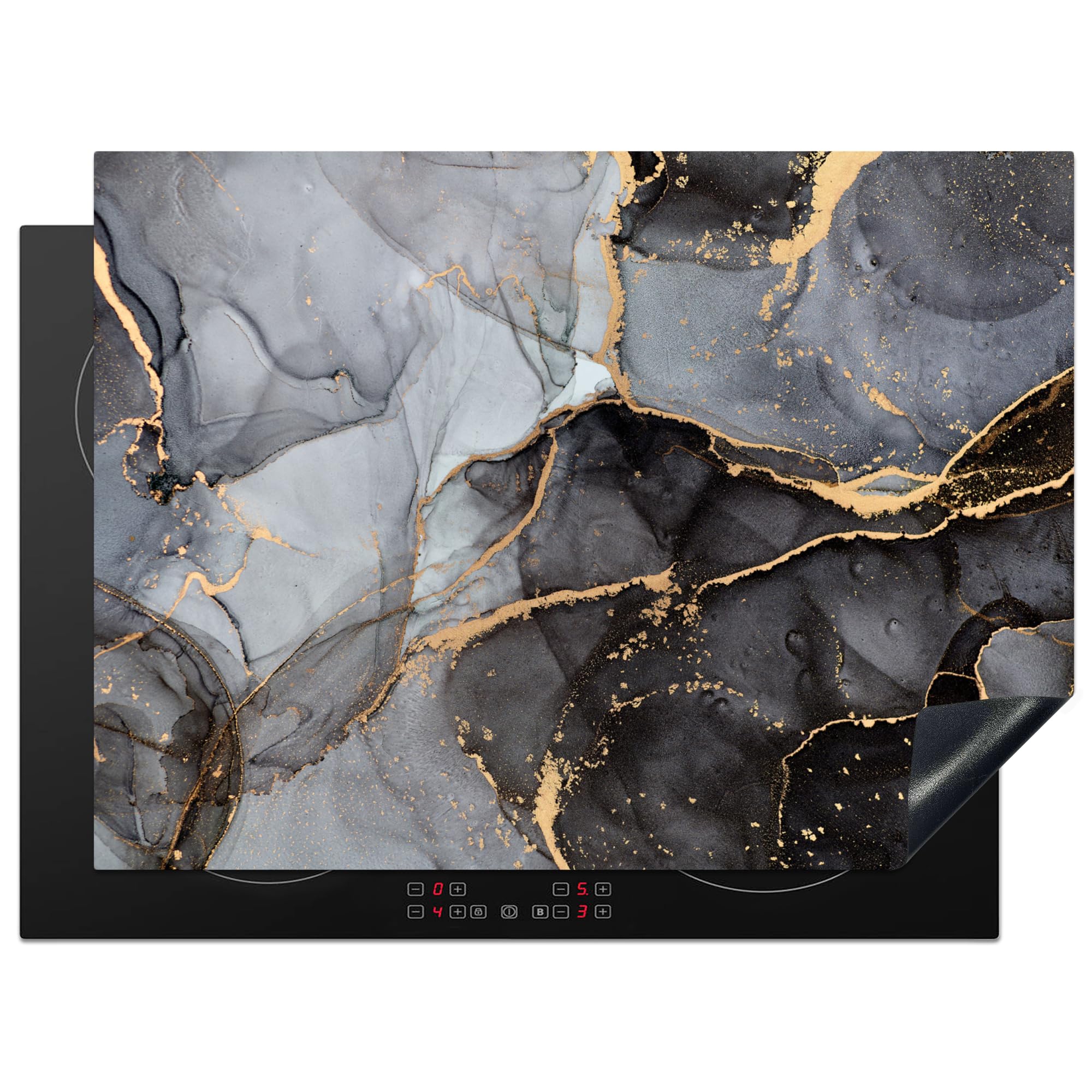 KitchenYeah© Induction Hob Cover Protector Mat 20.5"x28" / 71x52 cm Kitchen Universal Ceramic Covers for Electric Cookers Vinyl Marble - Abstract - Gold - Grey