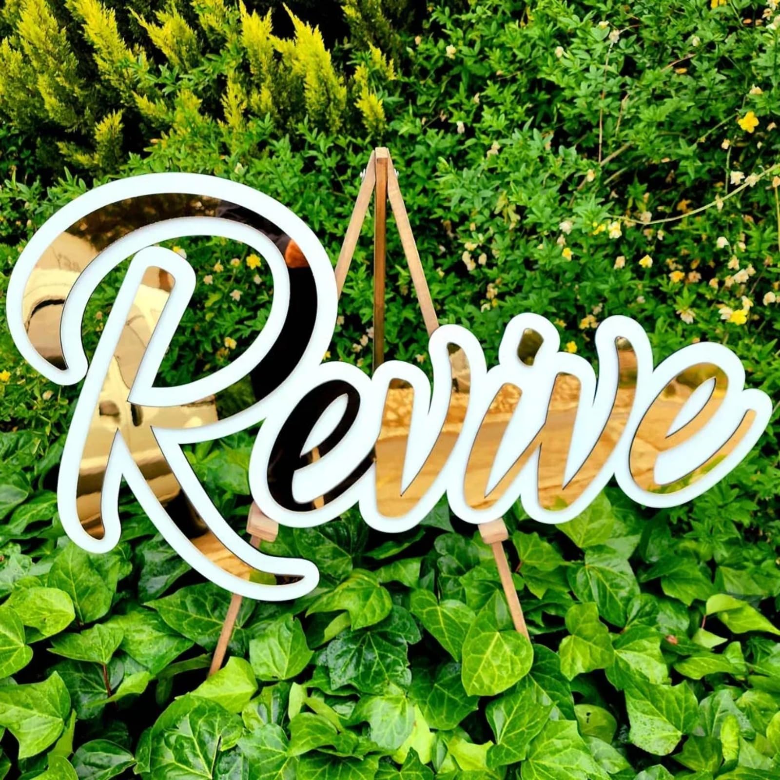 Prénom pour Porte De Chambre Personnalisable Nom d'enfant À Personnaliser Adhésivé Plaque en Bois & Miroir Lettres Découpées Deco Chambre Bebe (40cm)