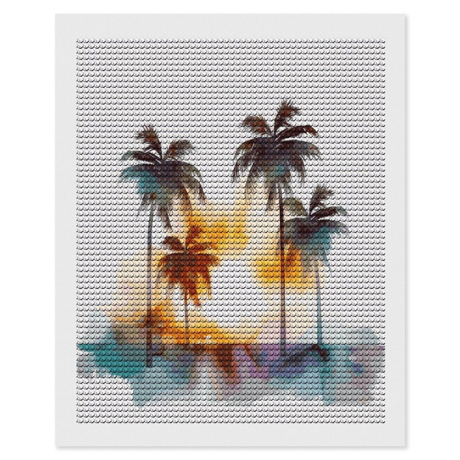 FekiLoot Palm Trees Sunset Diamond Art Kits for Adults Diamond Painting Kits for Beginners DIY Diamond Art Kits Round Full Drill Diamond Dot Gem Painting for Home Wall Decor Gift 16"x20"