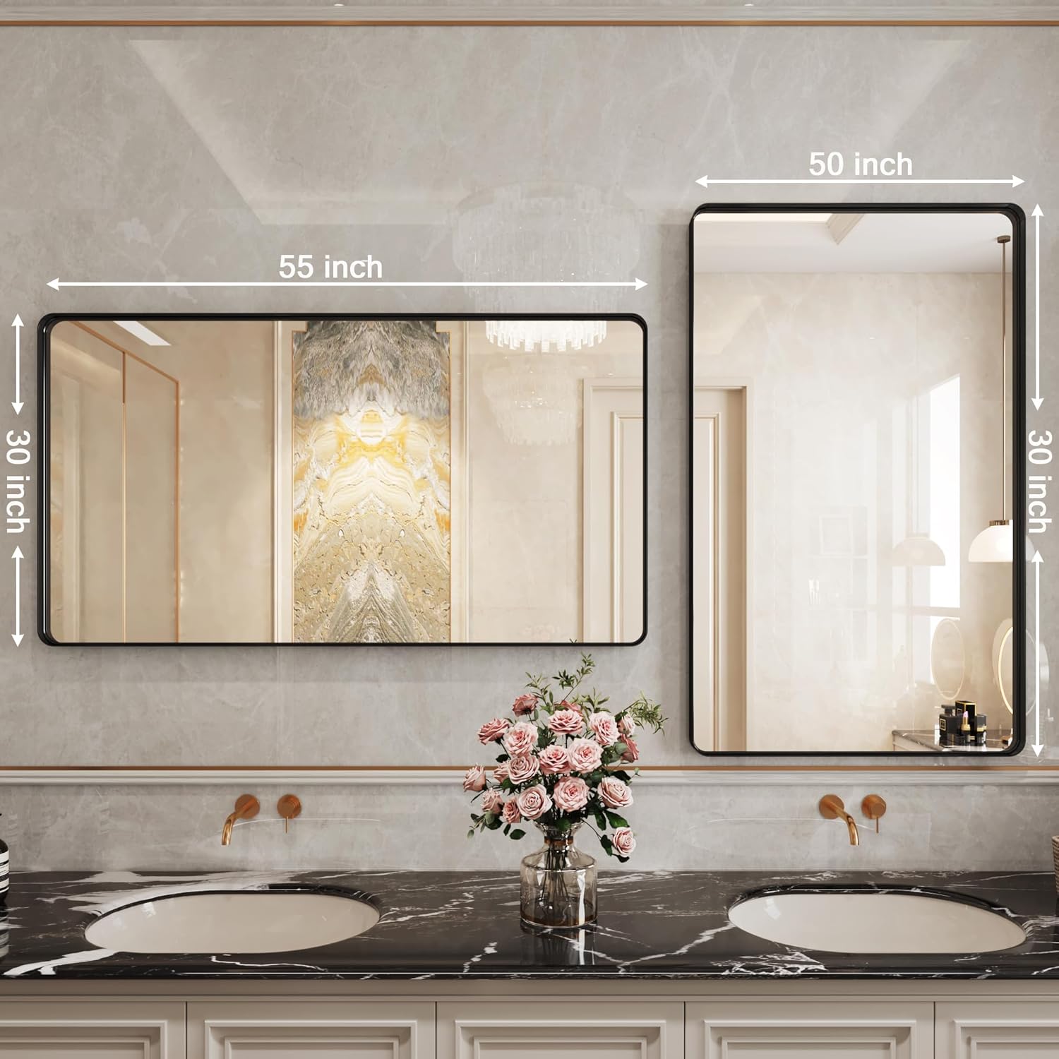 espejos para baños,30x50 Black Mirror for Bathroom,Restroom Mirror,Bathroom Vanity Mirrors for Over Sink,Horizontal and Vertical Hanging