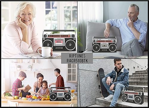 Miniatura 7 de Riptunes Boombox - Grabadora de casete de radio, radio AMFM -SW1SW2, transmisión inalámbrica, ranuras USBMicro SD, entrada auxiliar, conector de