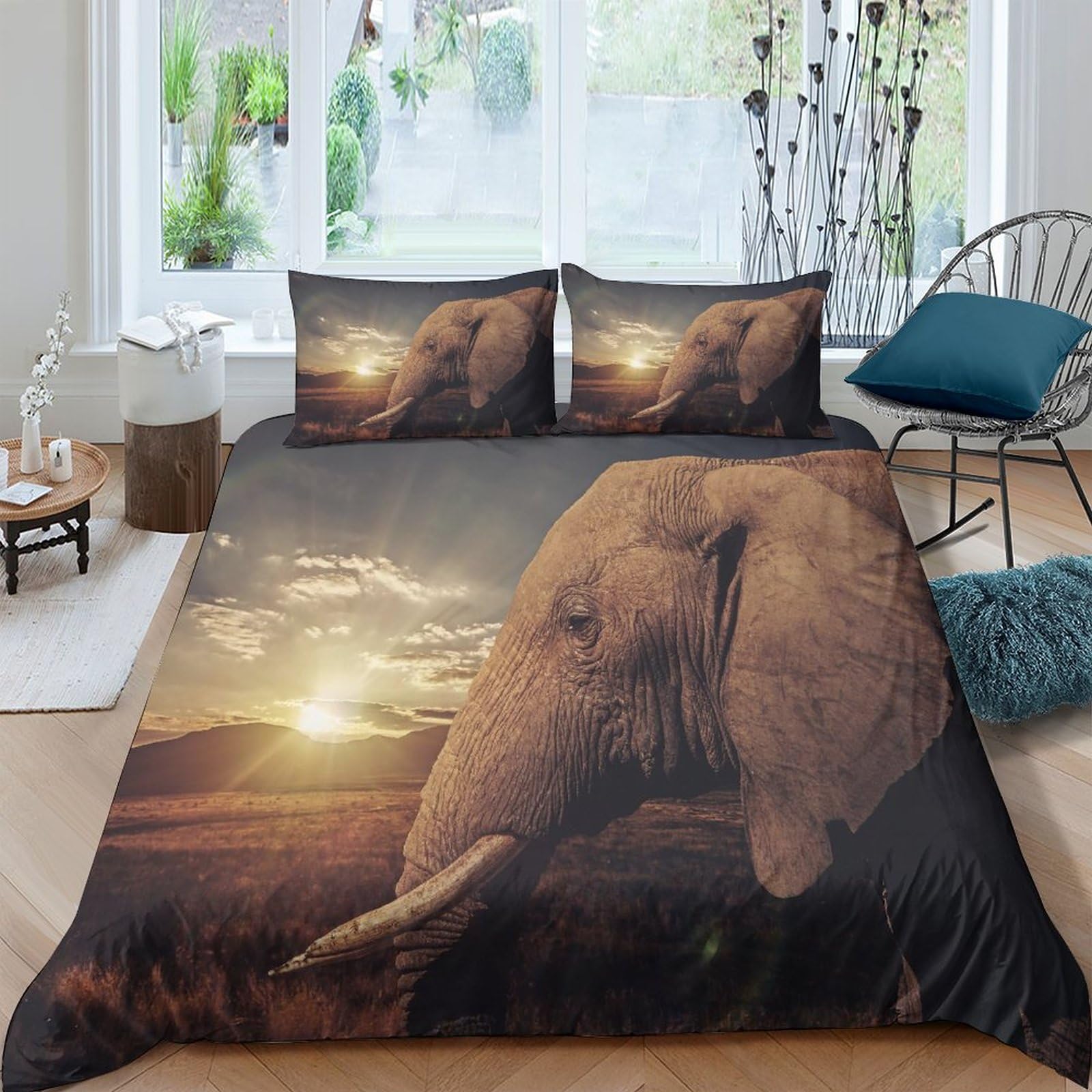 Parure de lit éléphant 3 pièces avec housse de couette microfibre 220x240 cm