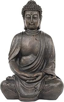 Alpine Corporation 15" Tall Indoor/Outdoor Meditating Buddha Statue, Tabletop Garden Decor, Bronze